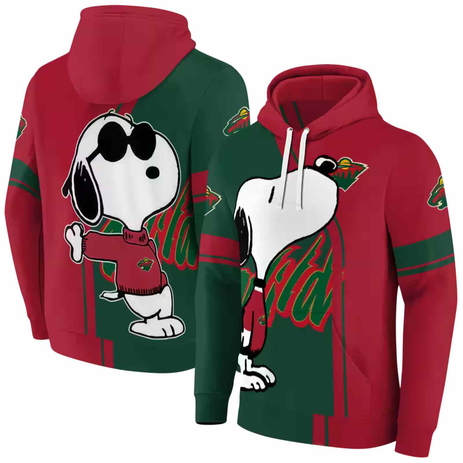 minnesota wild playful snoopy red hoodie fashion forward