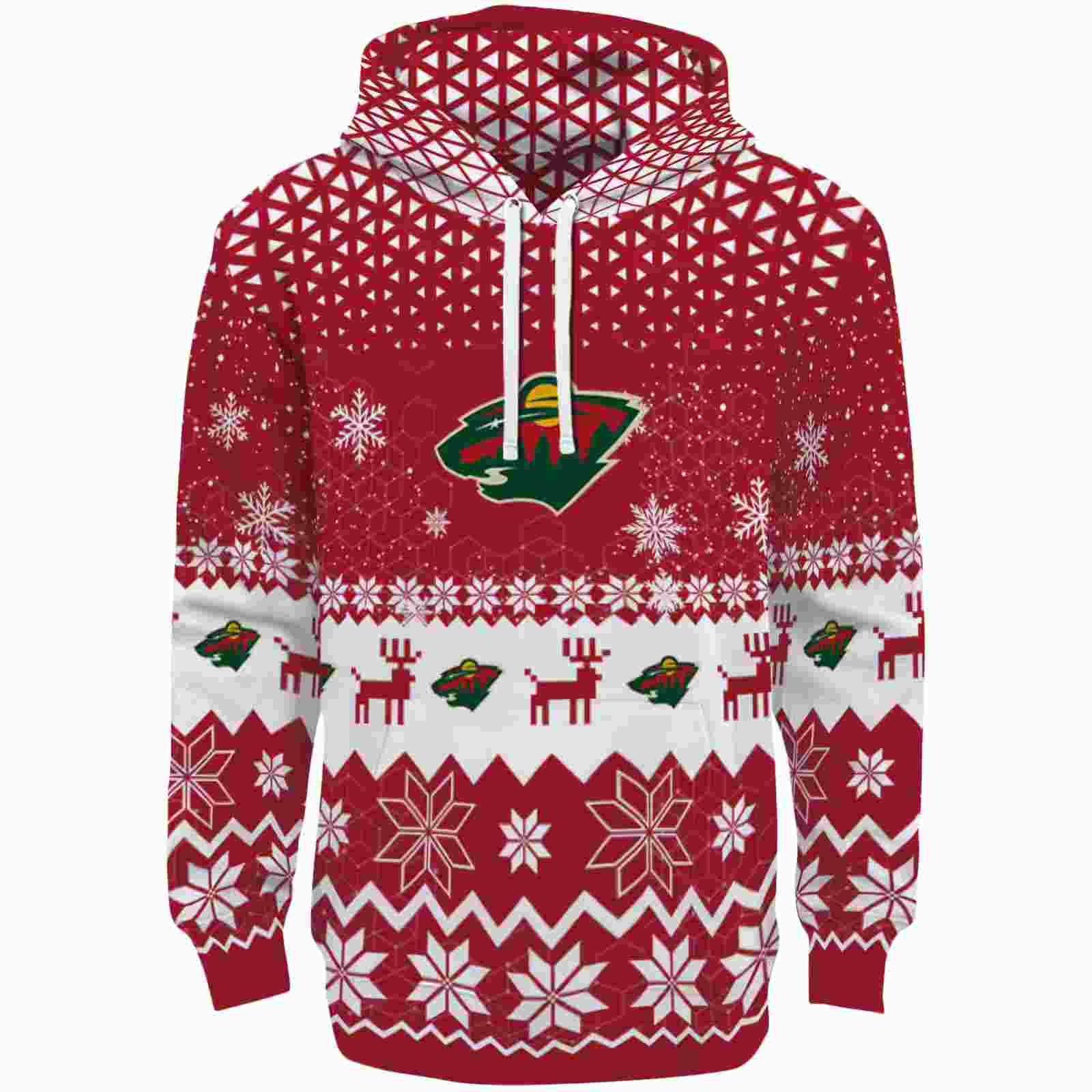 Minnesota Wild Reindeer Motif Red Hoodie