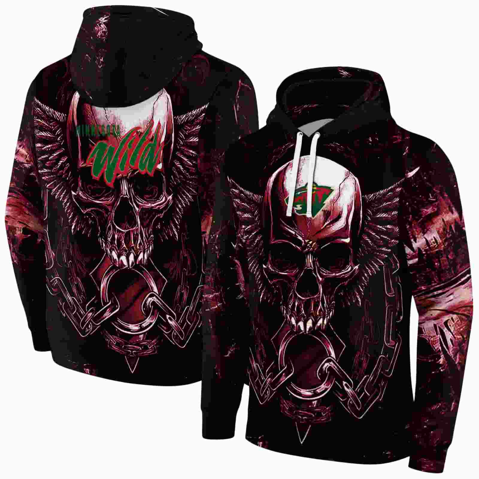 minnesota wild skull artwork red black hoodie fashion forward