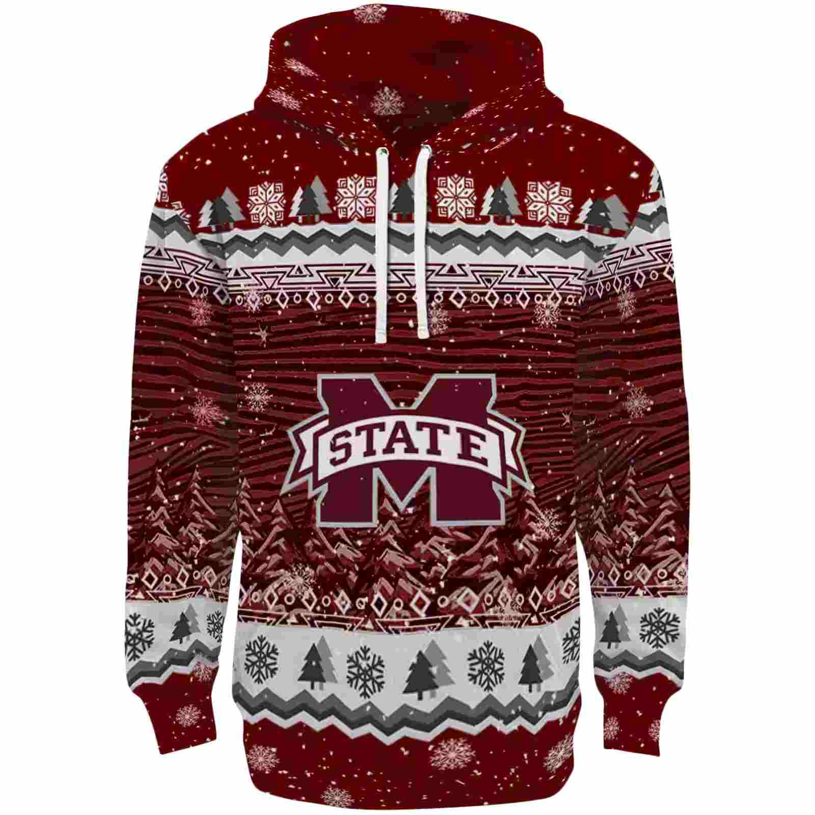 Mississippi State Bulldogs Christmas Trees Maroon Hoodie