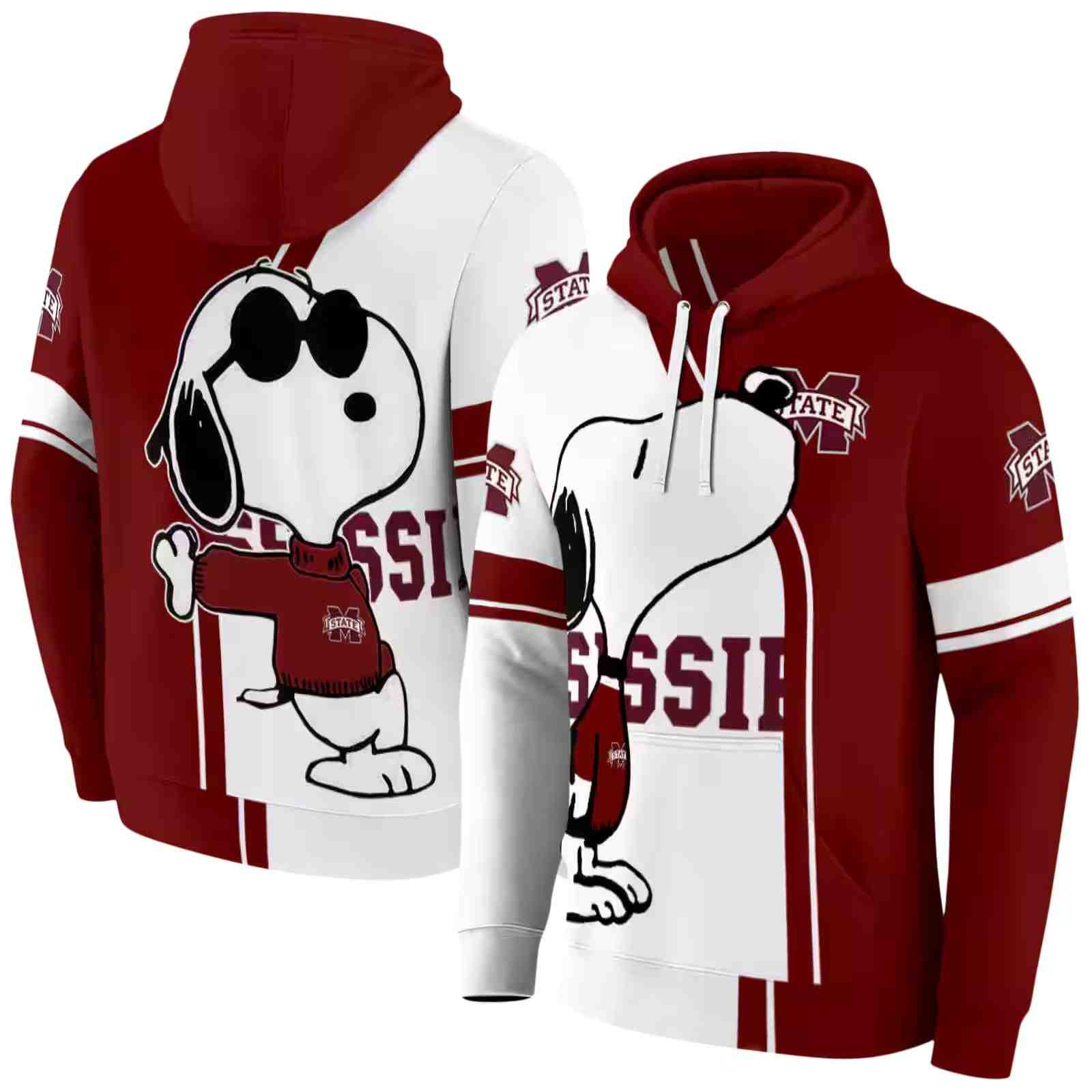 mississippi state bulldogs playful snoopy maroon hoodie fashion forward