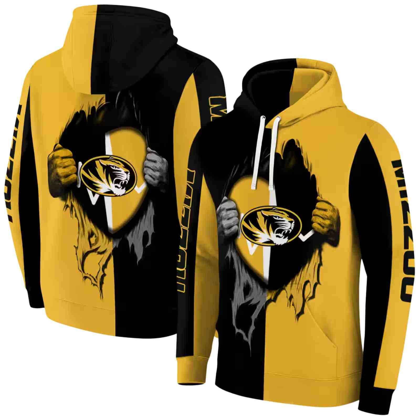 missouri tigers heartbeat graphic black hoodie fashion forward