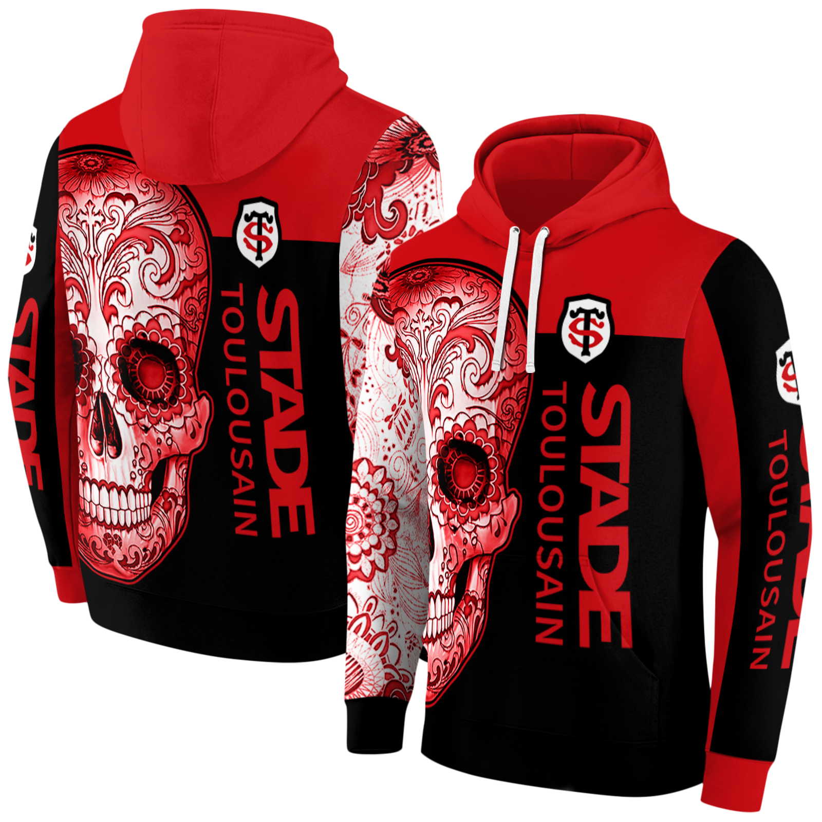 Stade Toulousain Skull Motif Red Black Hoodie