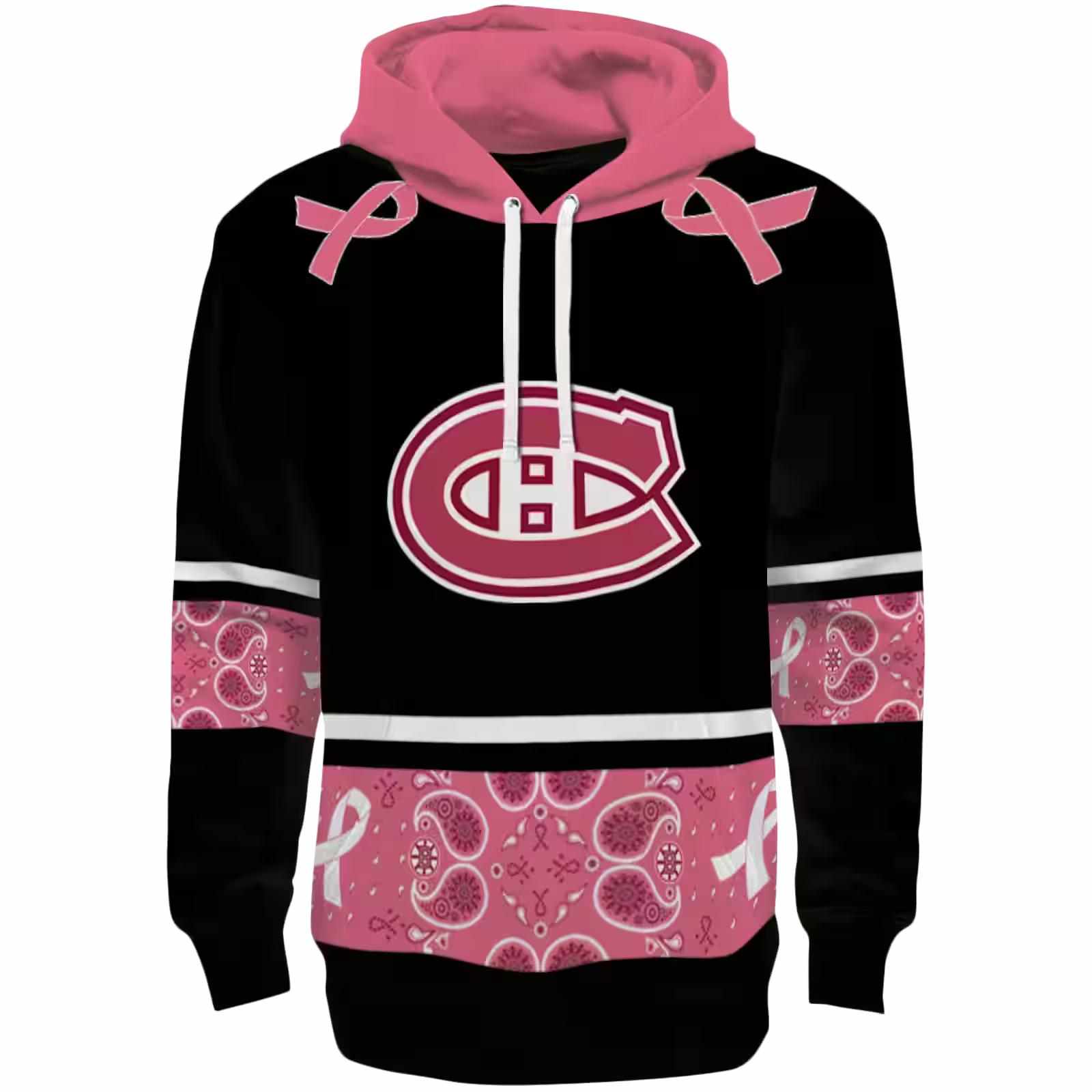 Montreal Canadiens Awareness Ribbon Black Pink Hoodie