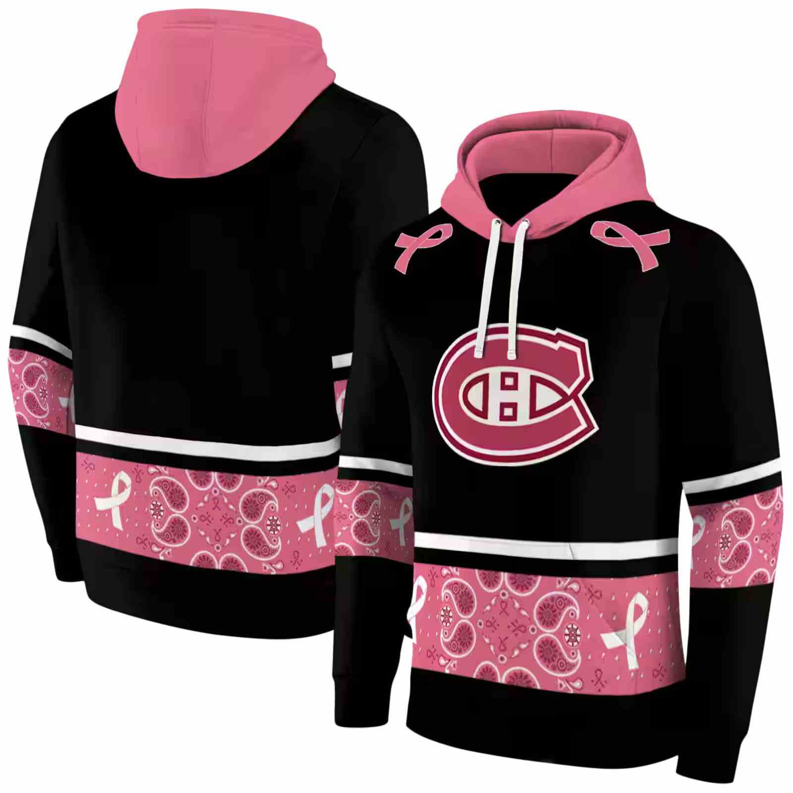 montreal canadiens awareness ribbon black pink hoodie fashion forward