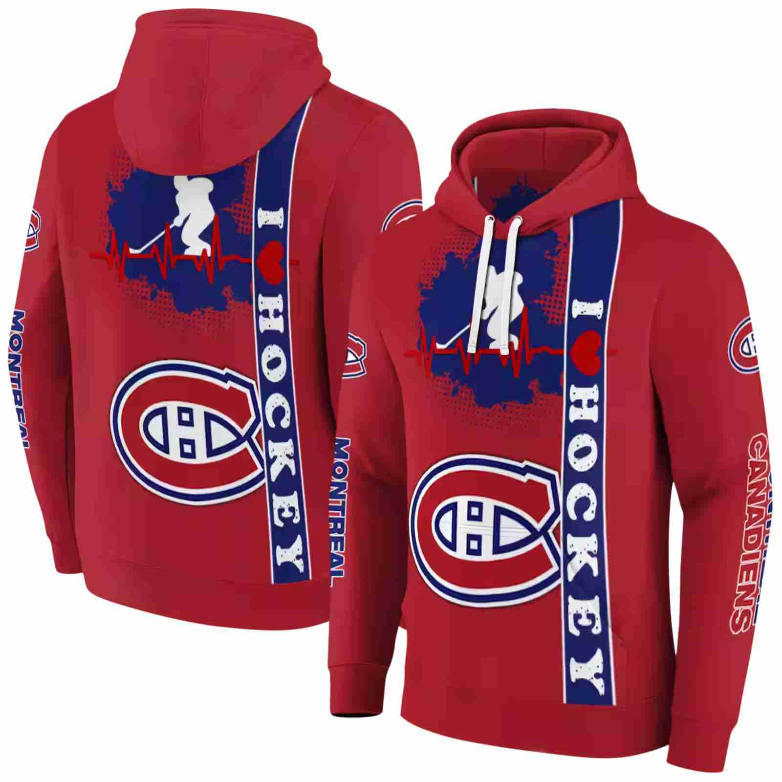 montreal canadiens hockey heartbeat red hoodie fashion forward