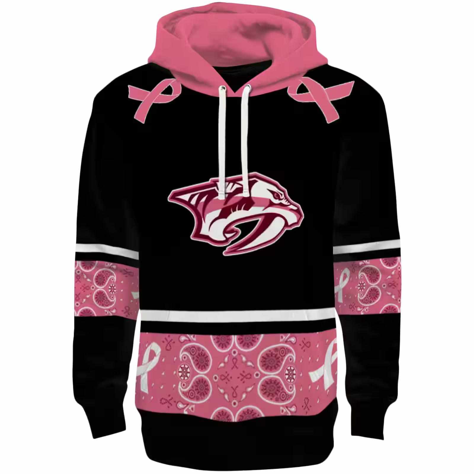 Nashville Predators Awareness Ribbon Black Pink Hoodie