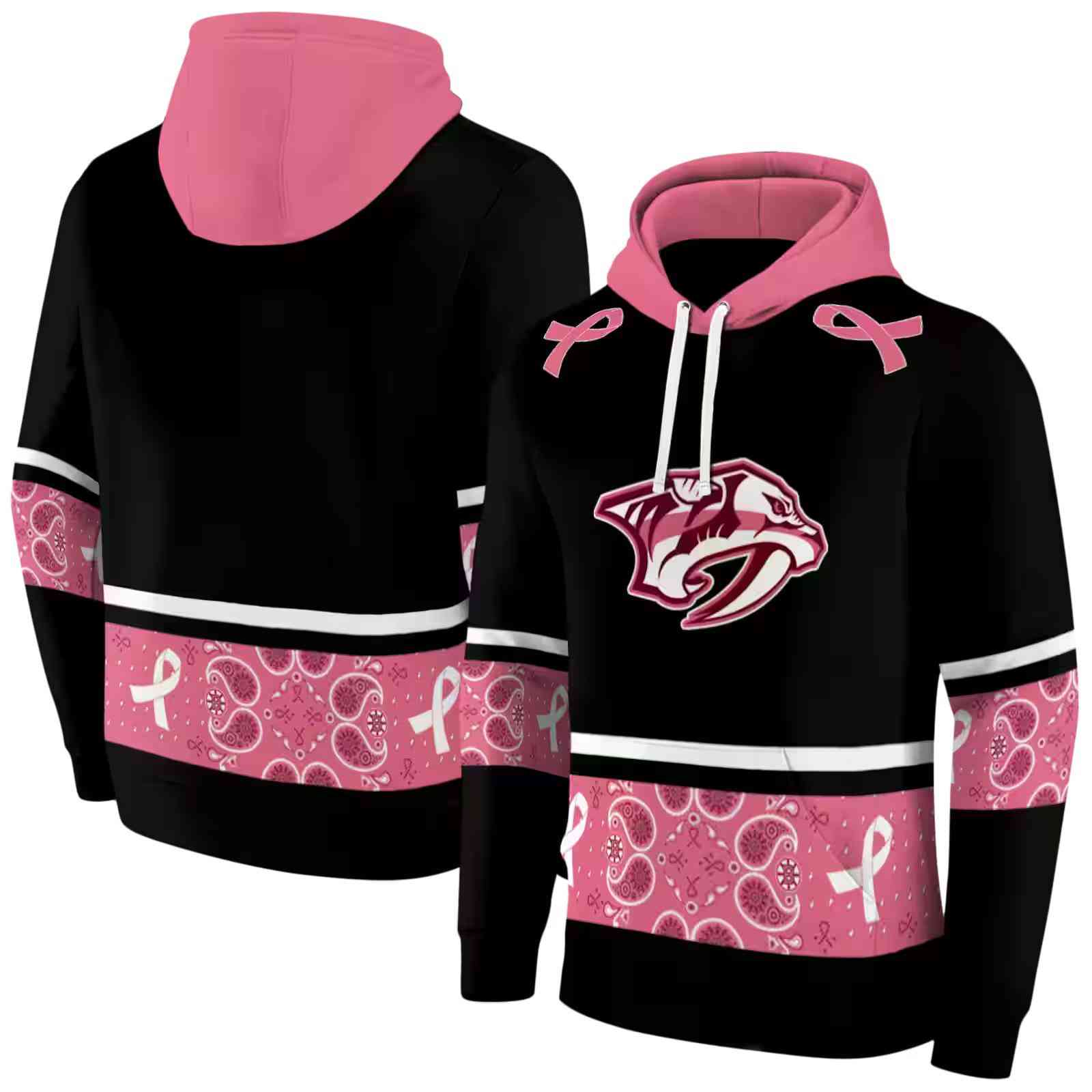 nashville predators awareness ribbon black pink hoodie fashion forward
