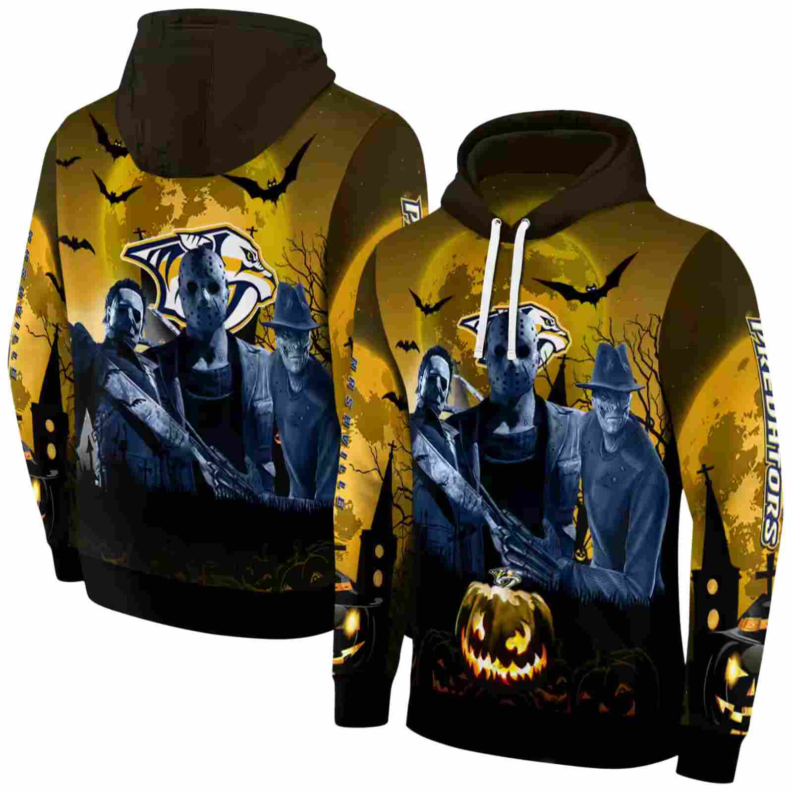 nashville predators halloween vibes gold black hoodie fashion forward