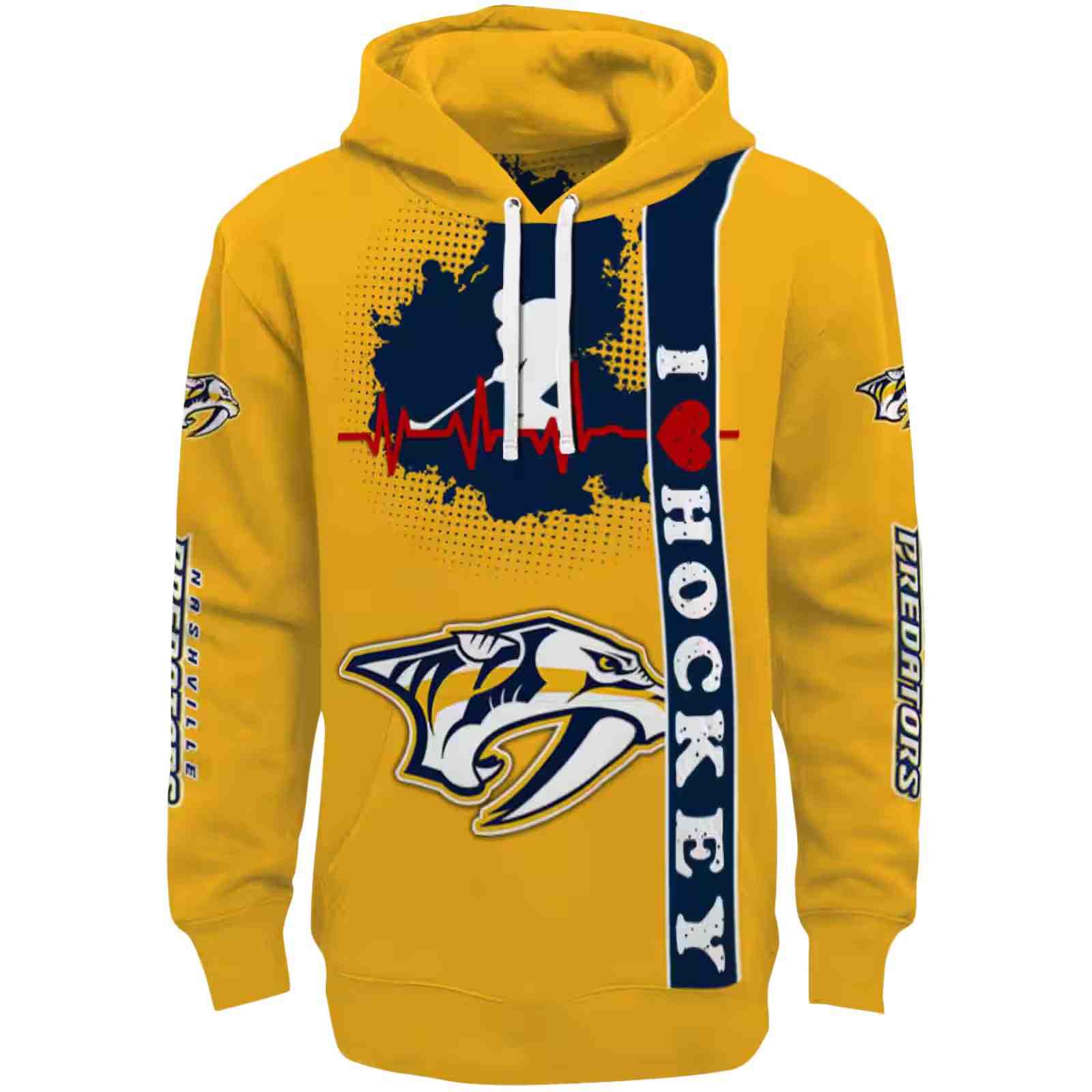 Nashville Predators Hockey Heartbeat Gold Hoodie