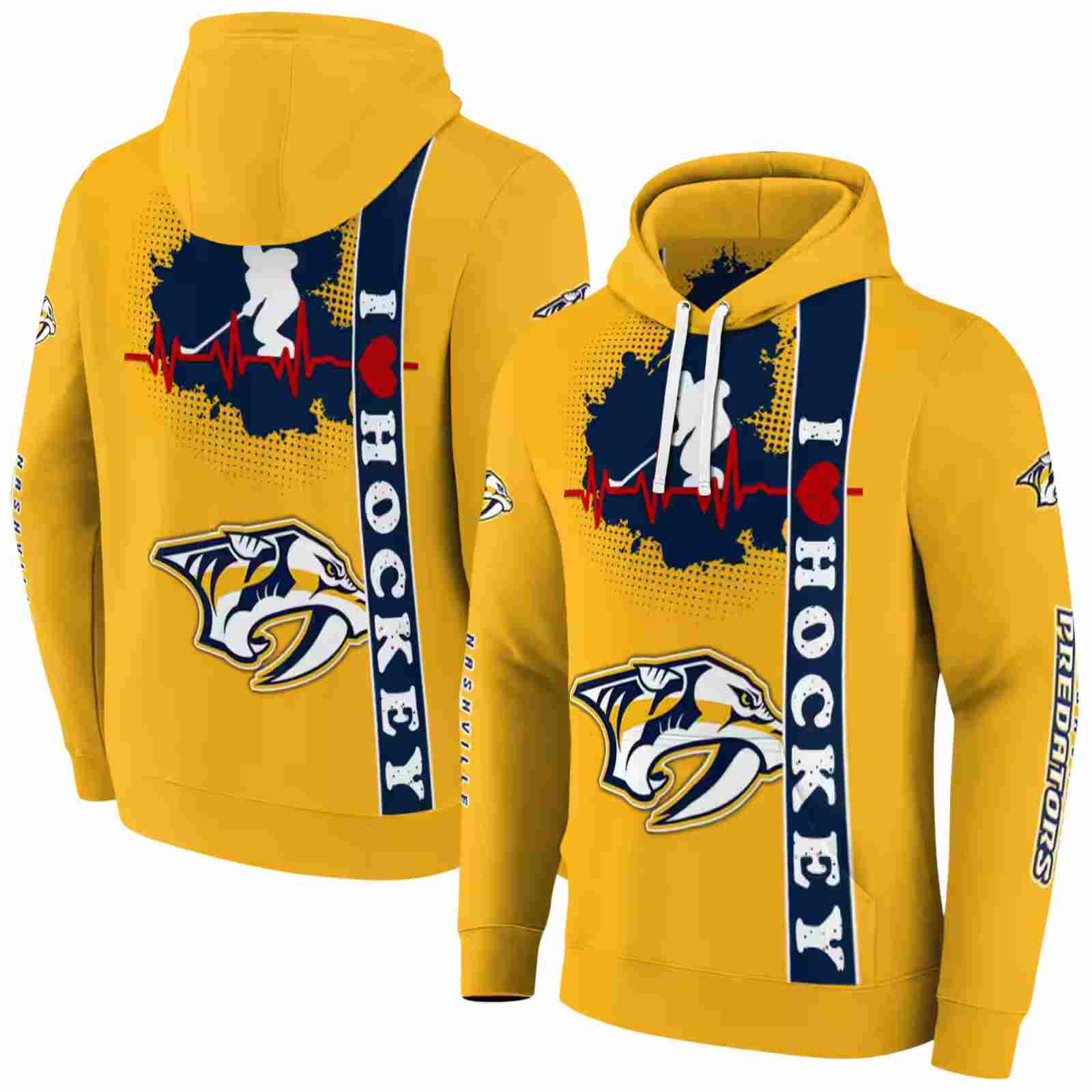 nashville predators hockey heartbeat gold hoodie fashion forward