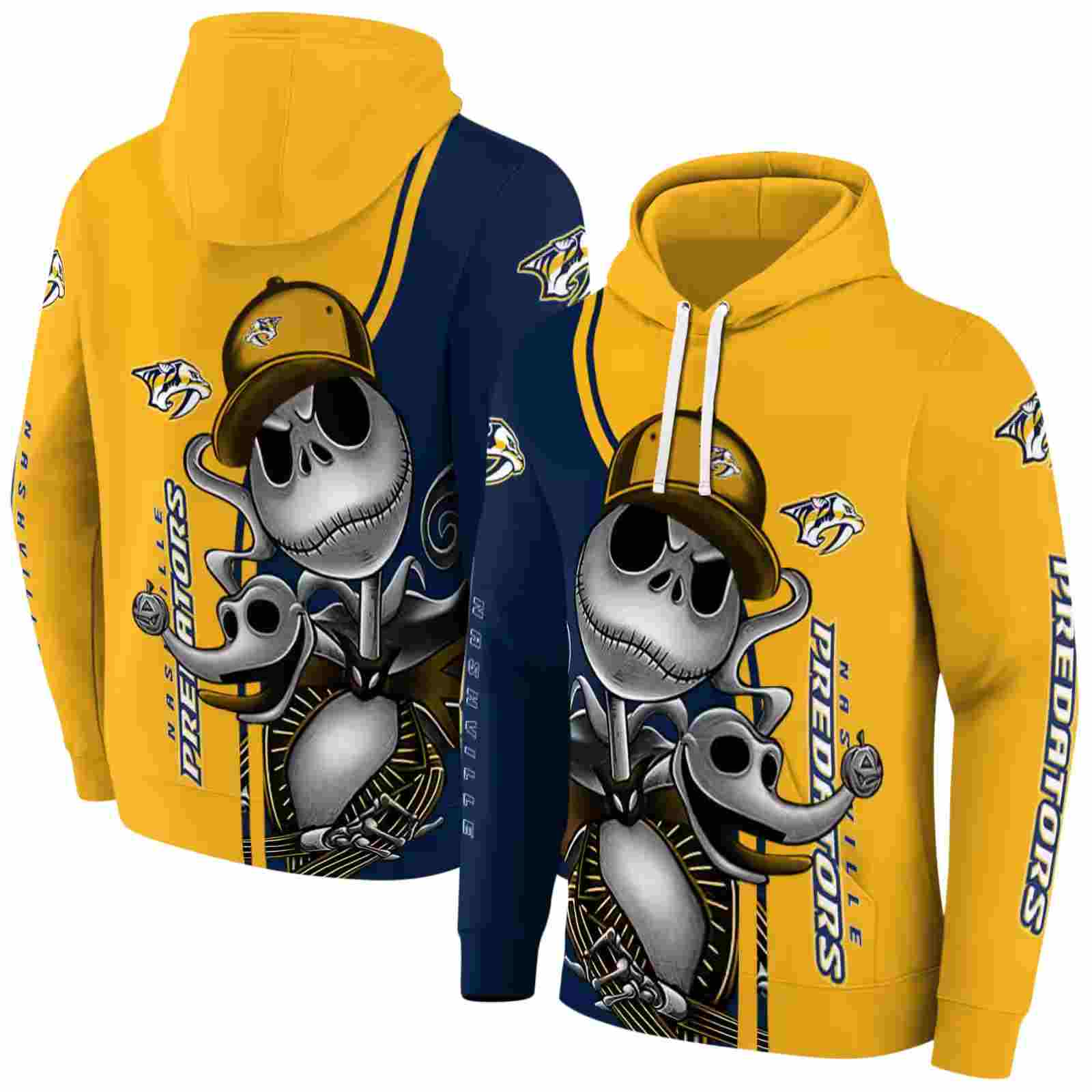 nashville predators jack skellington gold hoodie fashion forward