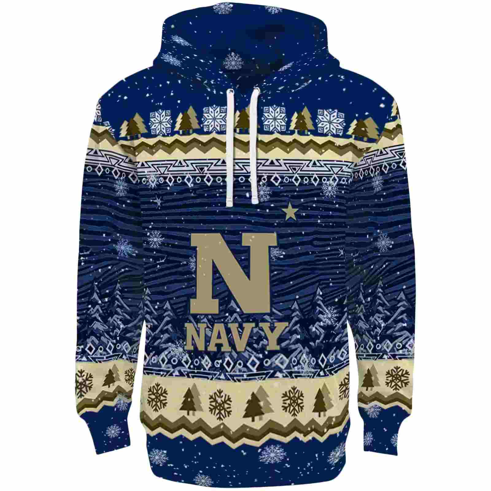 Navy Midshipmen Christmas Trees Blue Hoodie