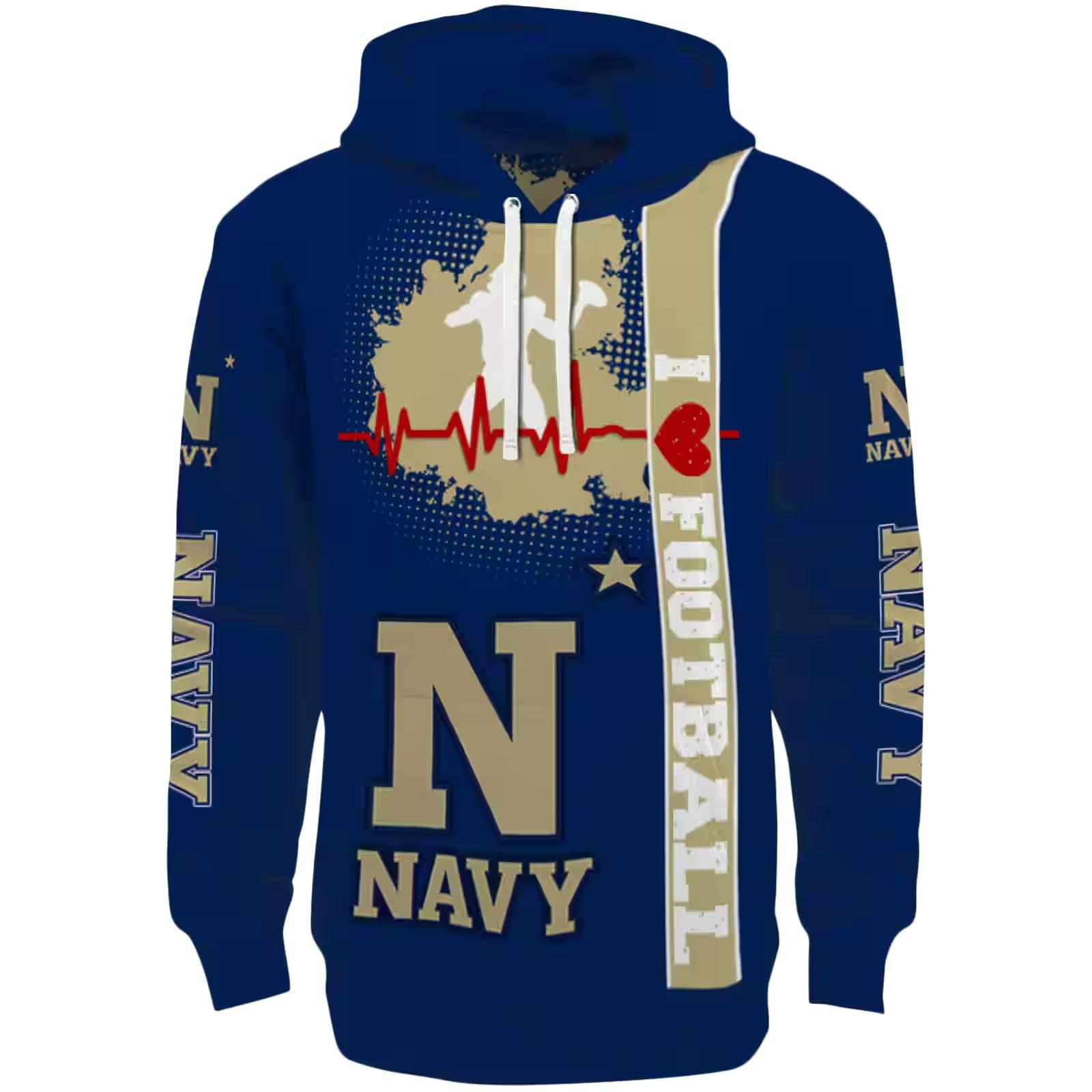 Navy Midshipmen Football Heartbeat Blue Hoodie