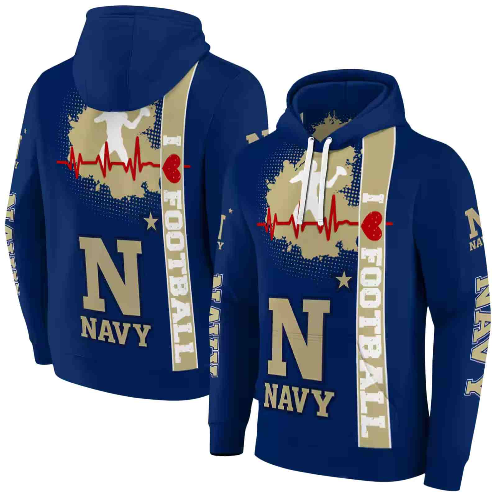 navy midshipmen football heartbeat blue hoodie fashion forward