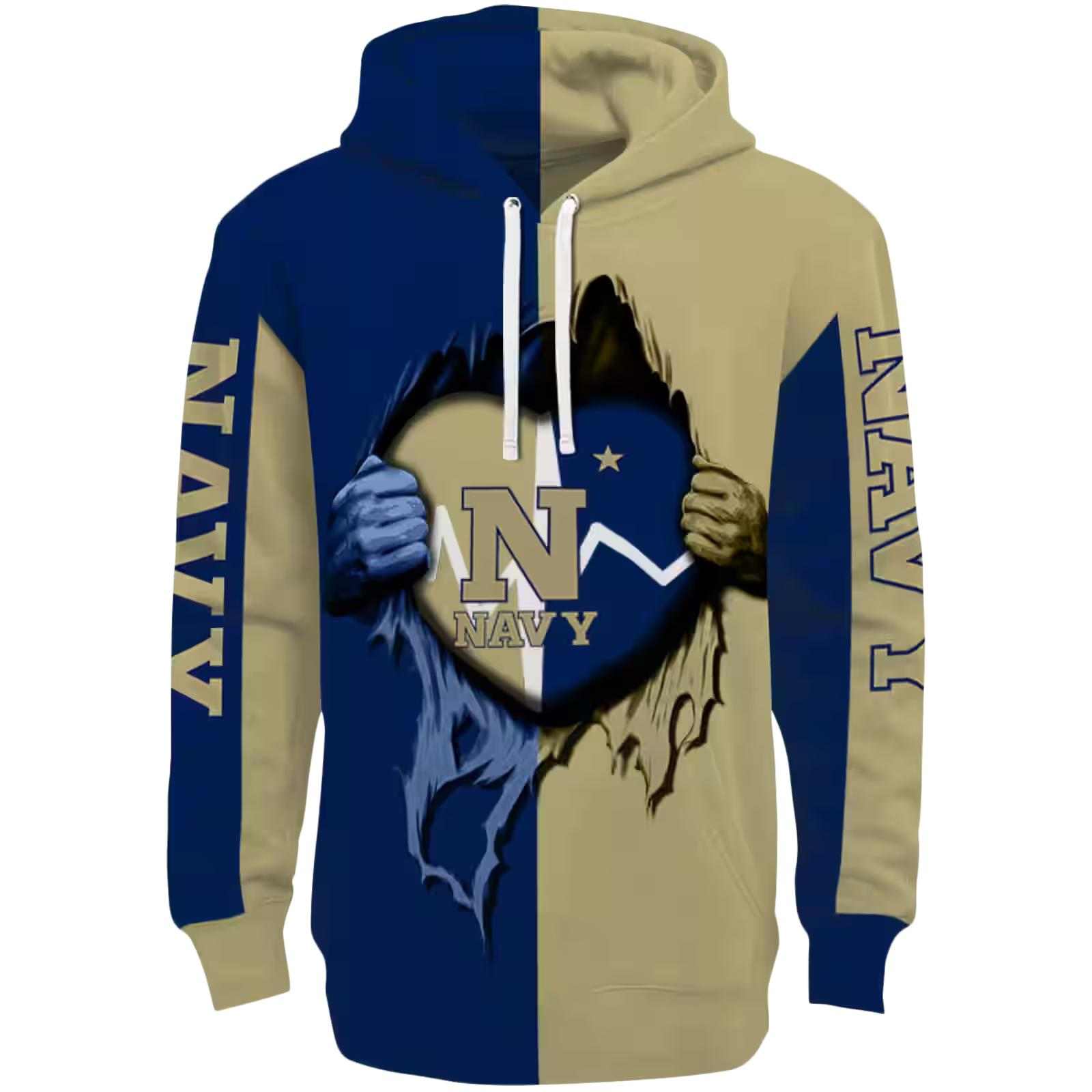 Navy Midshipmen Heartbeat Graphic Blue Hoodie