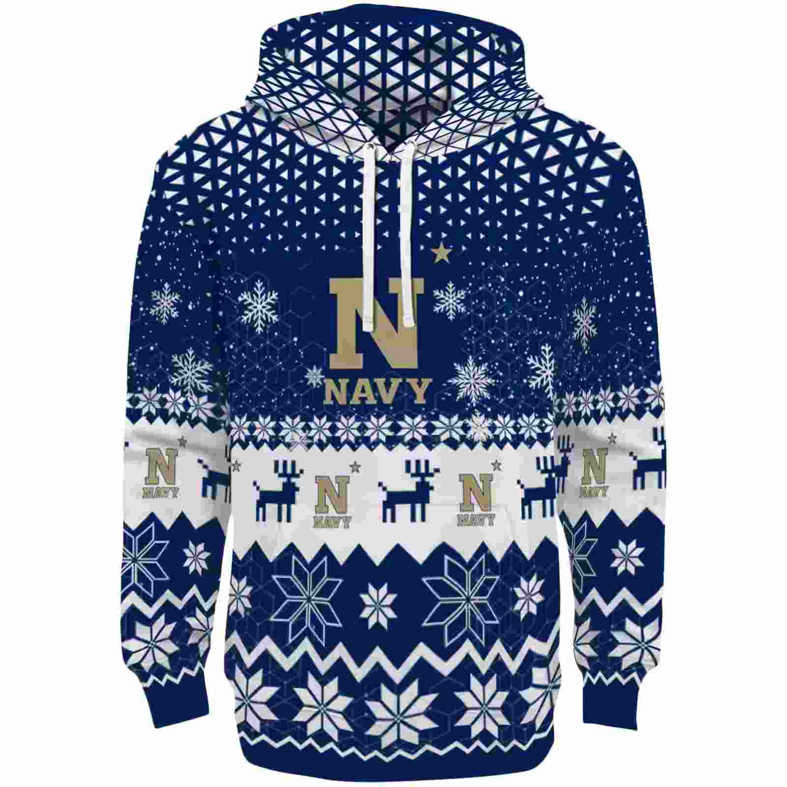 Navy Midshipmen Reindeer Motif Blue Hoodie