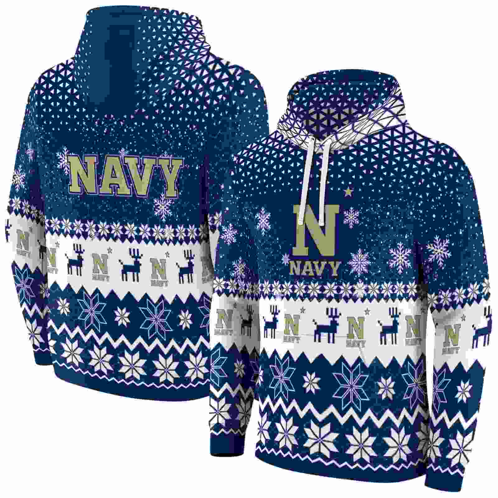 navy midshipmen reindeer motif blue hoodie fashion forward