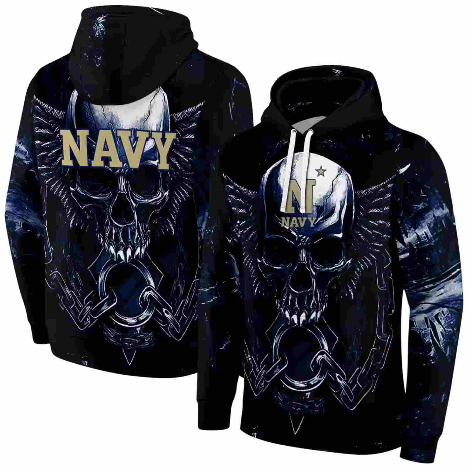 navy midshipmen skull artwork blue black hoodie fashion forward