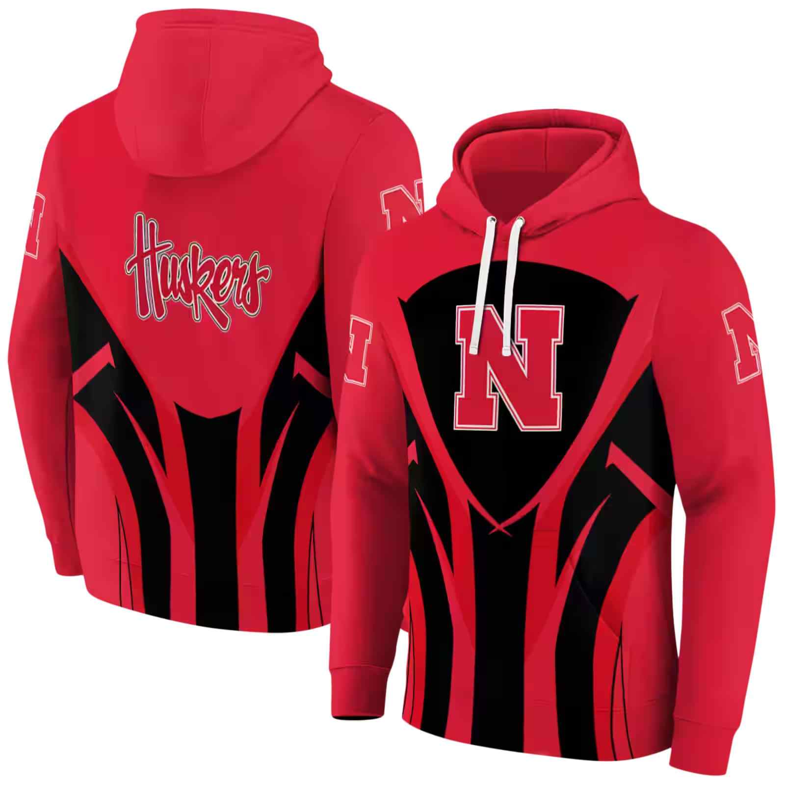 nebraska cornhuskers concentric lines red black hoodie fashion forward