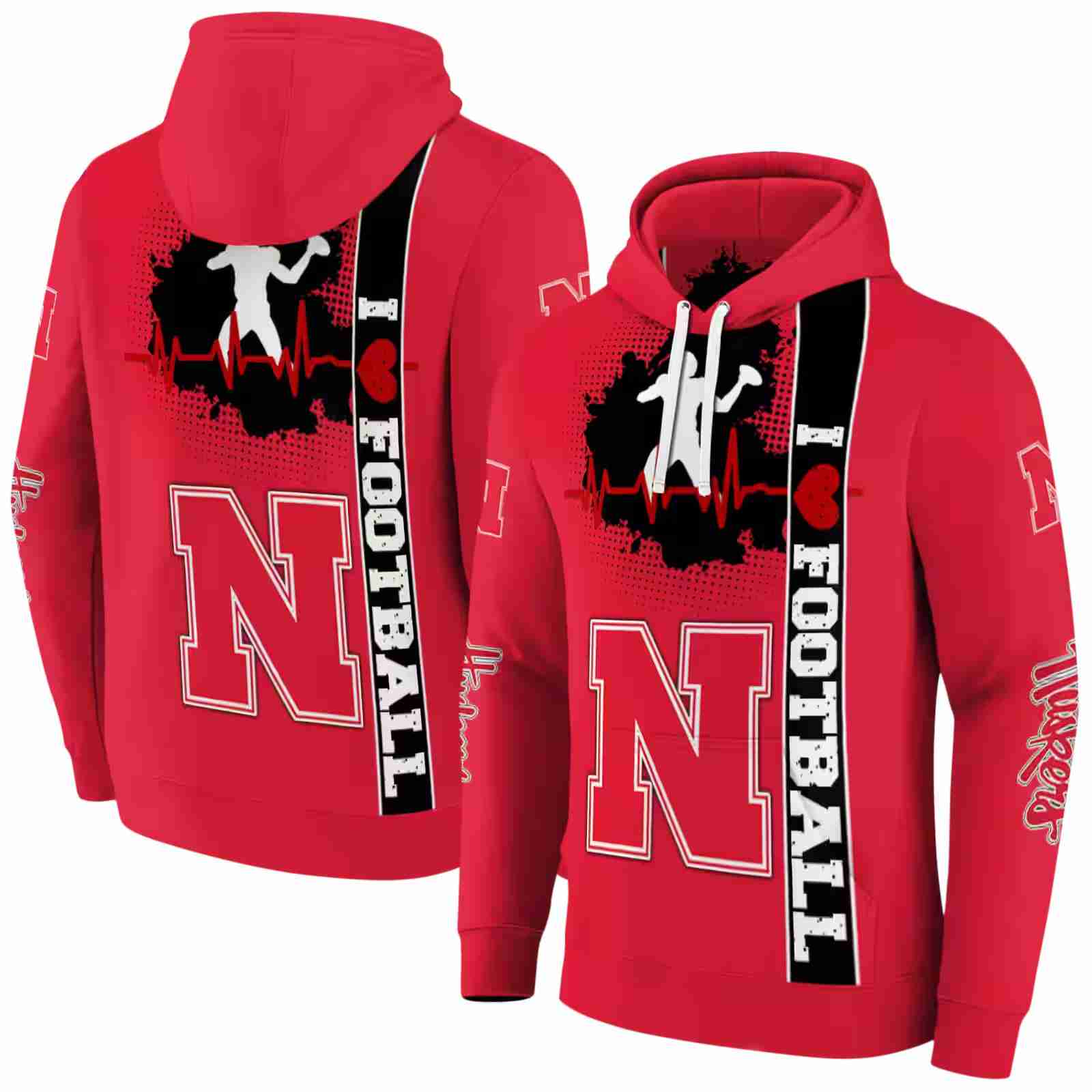 nebraska cornhuskers football heartbeat red hoodie fashion forward