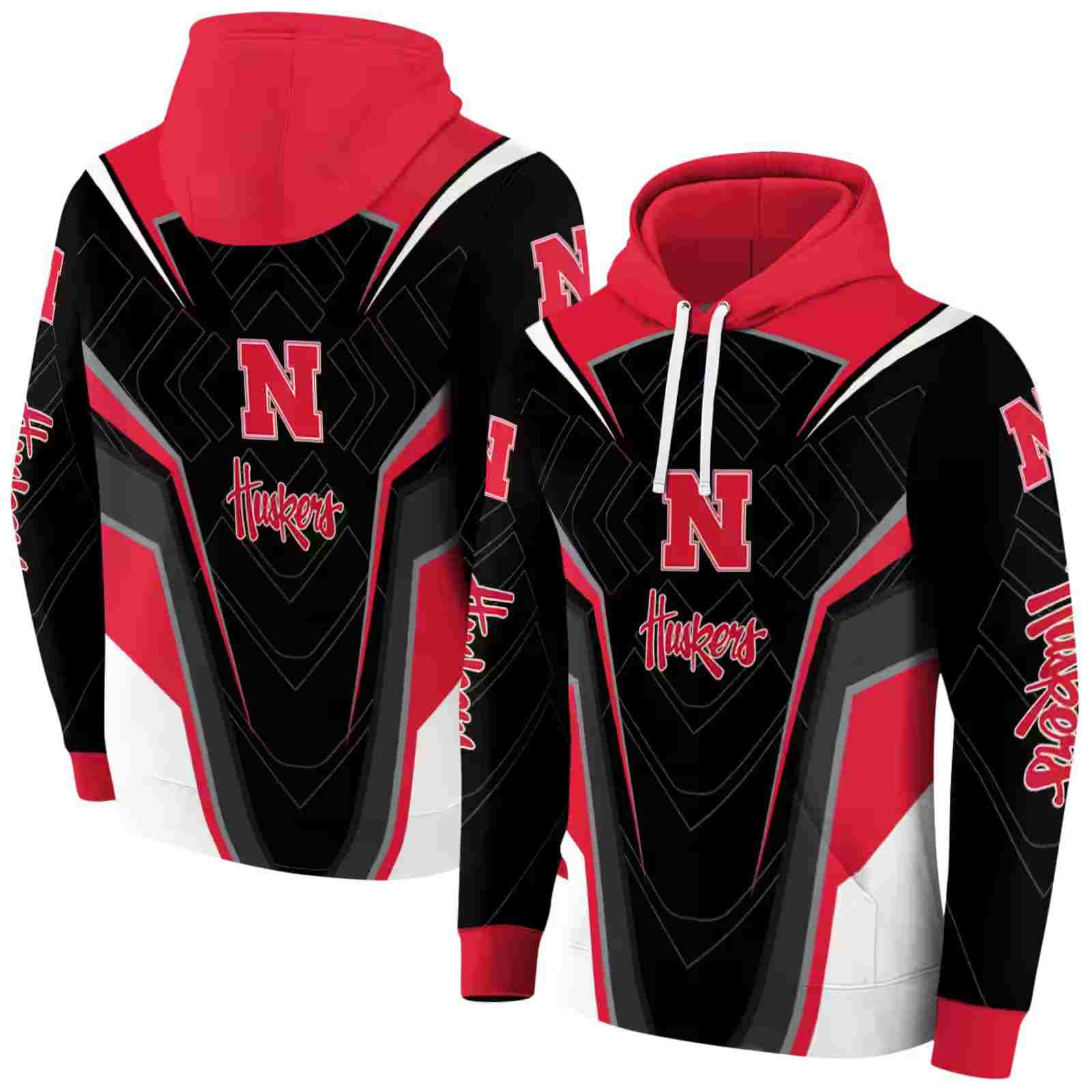 nebraska cornhuskers futuristic pattern red black hoodie fashion forward