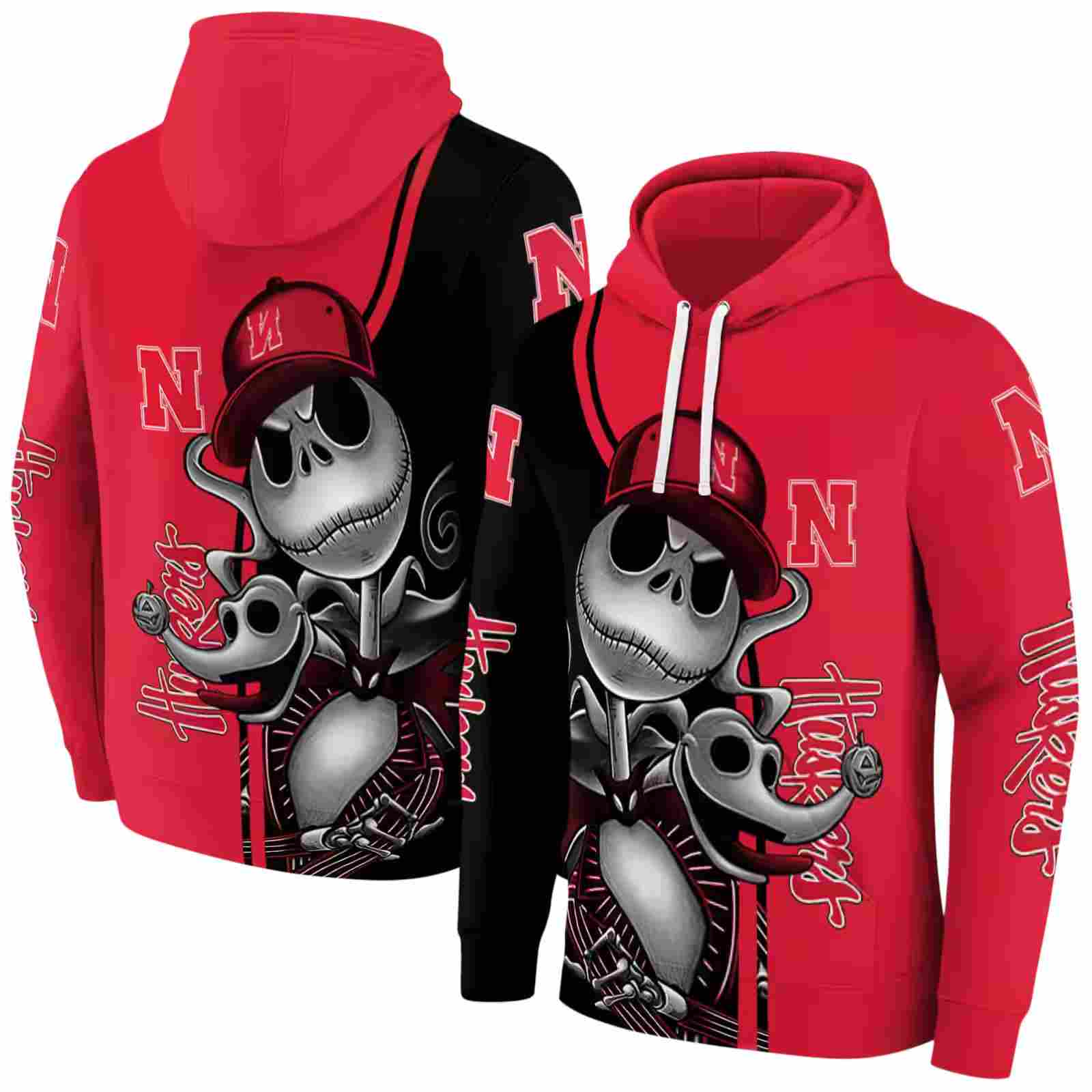 nebraska cornhuskers jack skellington red hoodie fashion forward