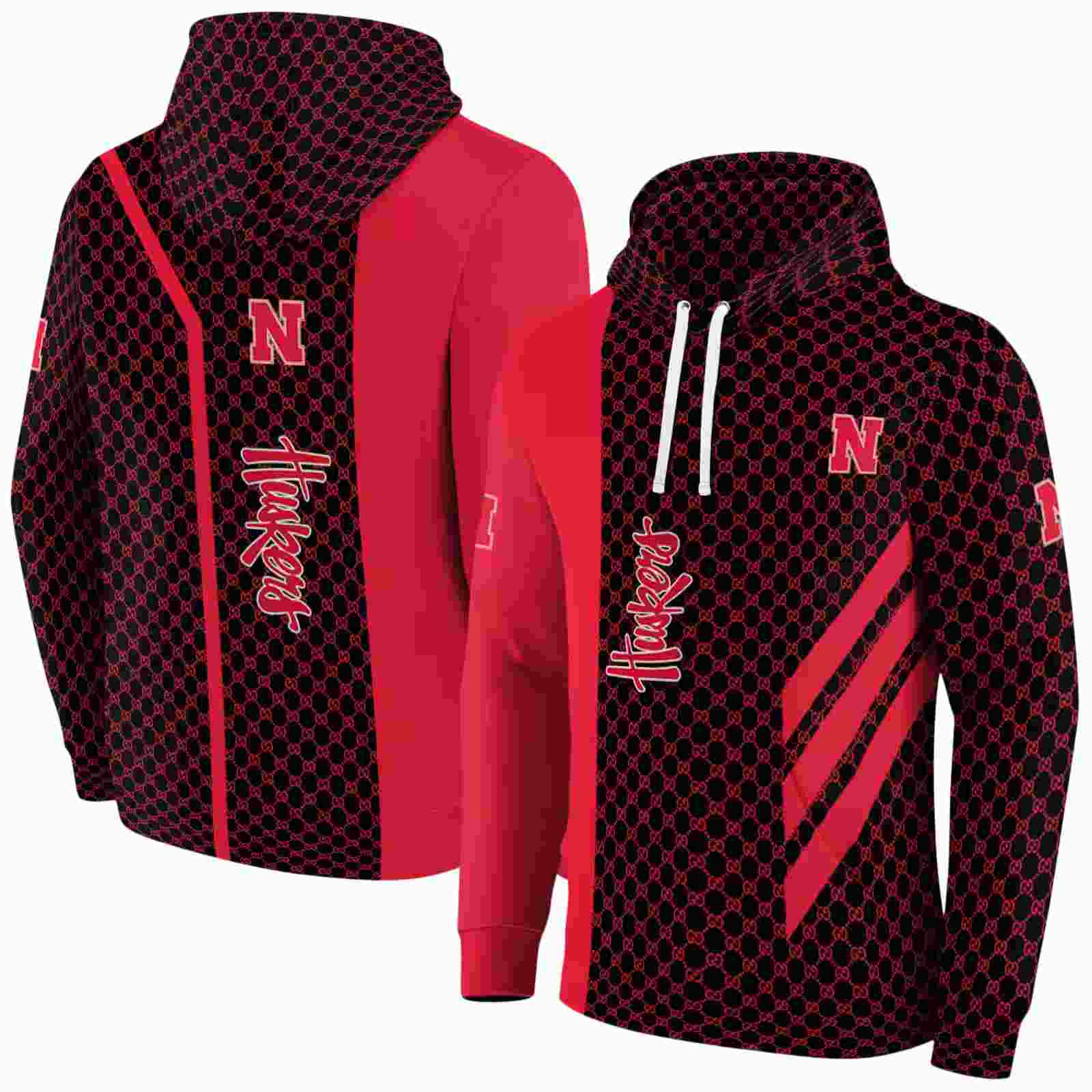 nebraska cornhuskers monogram pattern red hoodie fashion forward