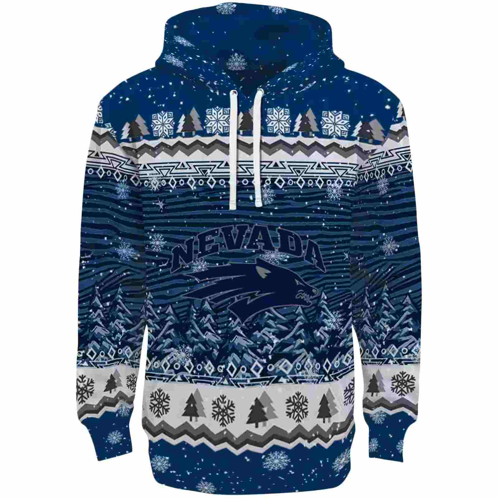 Nevada Wolf Pack Christmas Trees Blue Hoodie