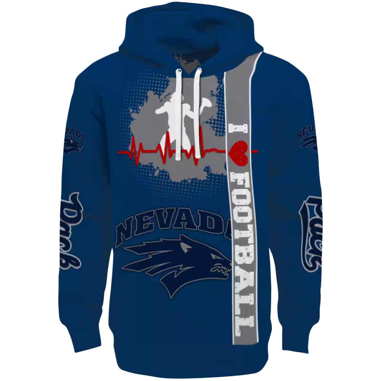 Nevada Wolf Pack Football Heartbeat Blue Hoodie