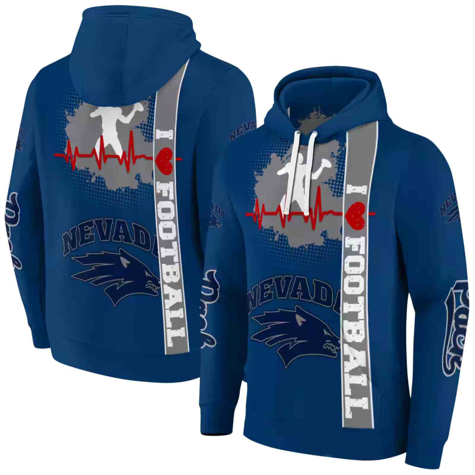 nevada wolf pack football heartbeat blue hoodie fashion forward