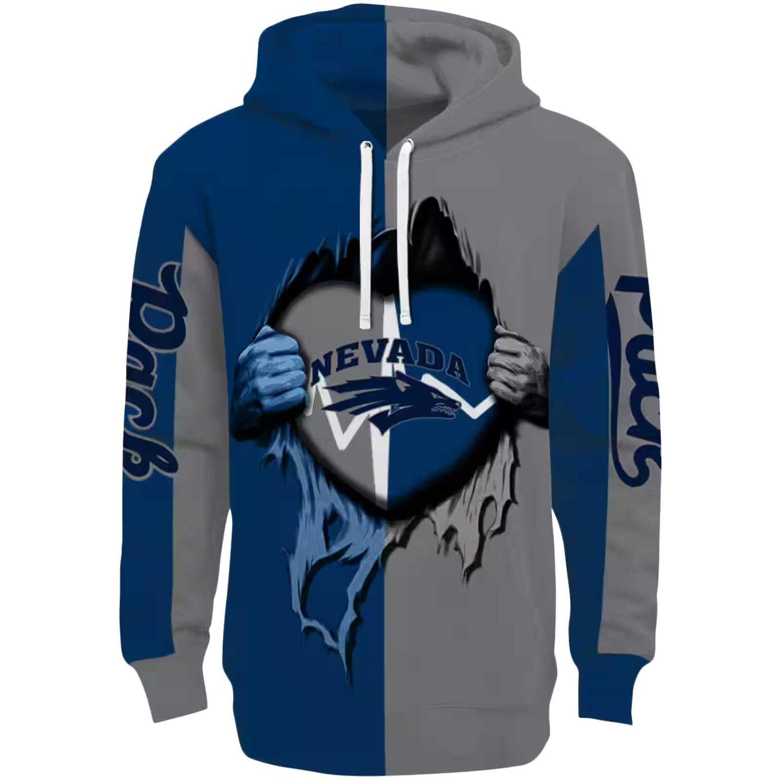 Nevada Wolf Pack Heartbeat Graphic Blue Hoodie