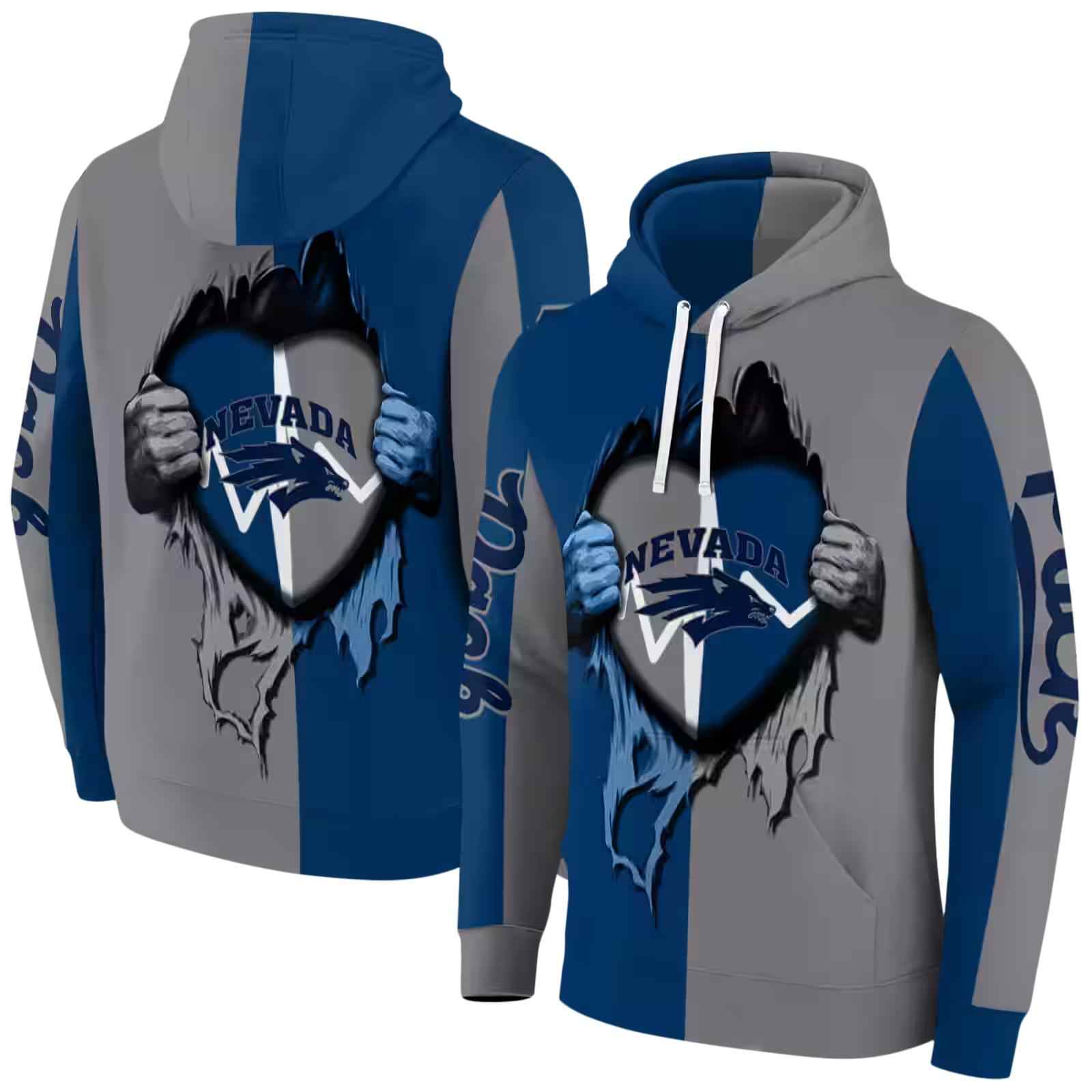 nevada wolf pack heartbeat graphic blue hoodie fashion forward