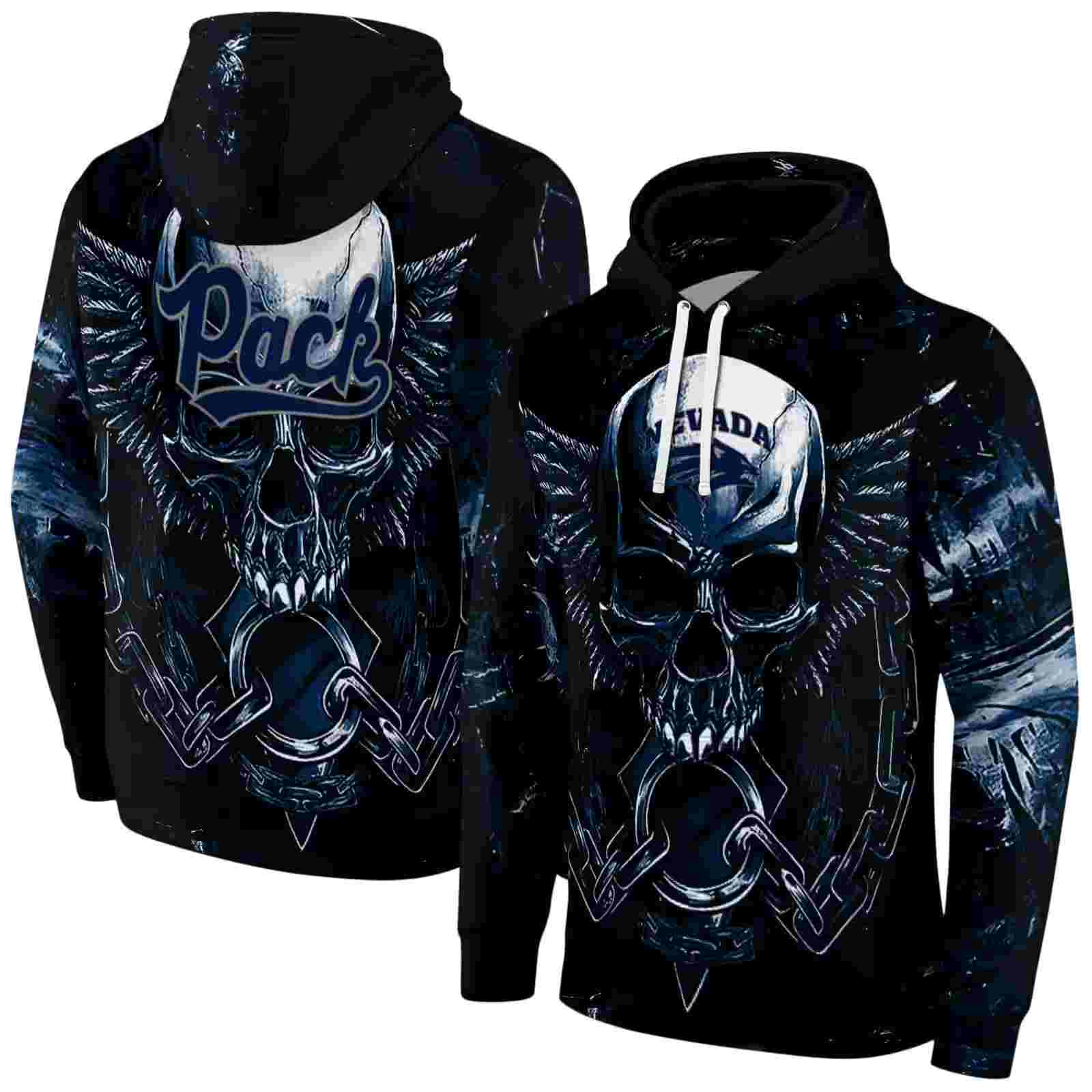 nevada wolf pack skull artwork blue black hoodie fashion forward