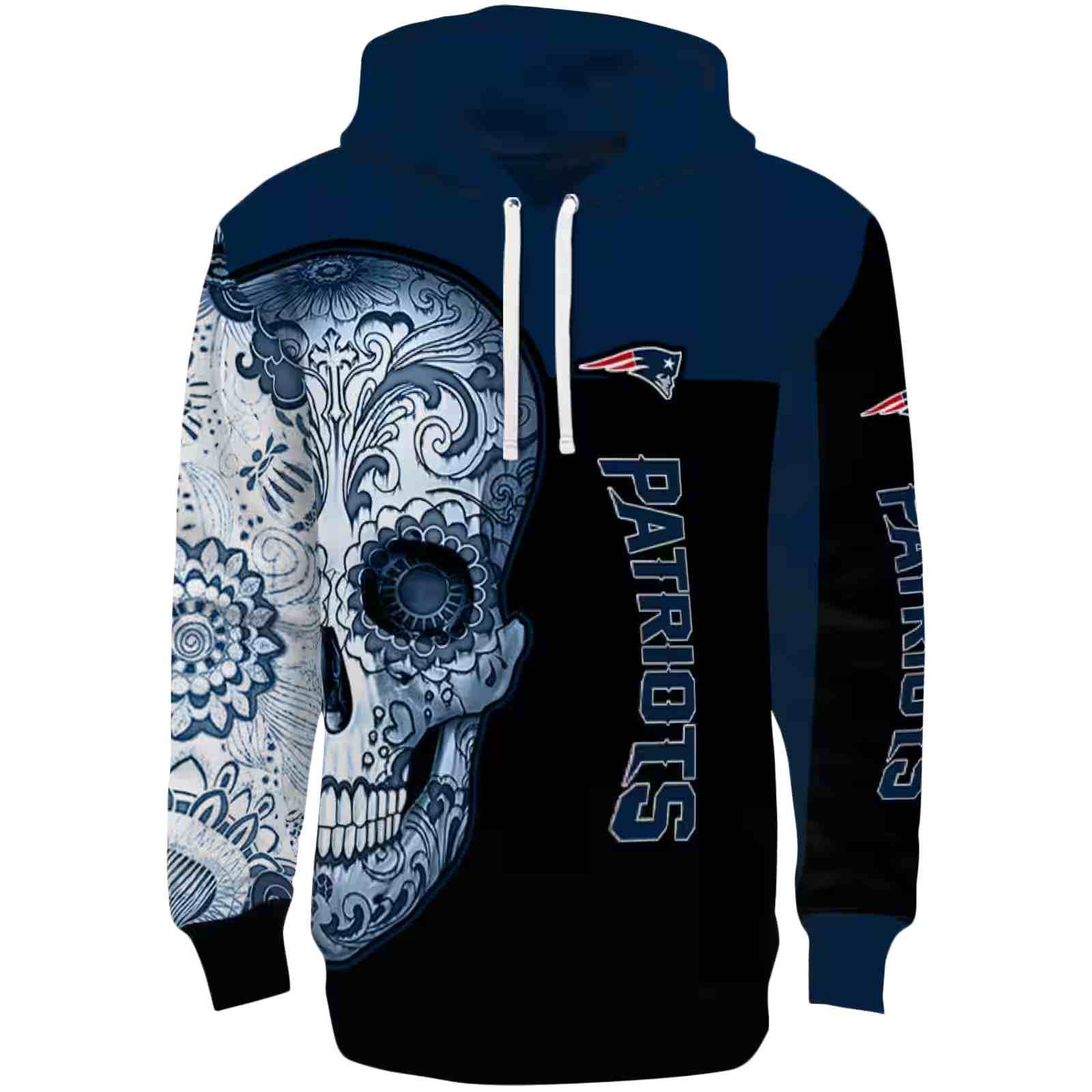 New England Patriots Sugar Skull Blue Black Hoodie