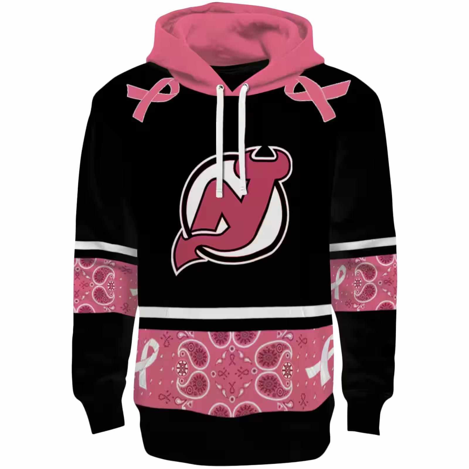 New Jersey Devils Awareness Ribbon Black Pink Hoodie