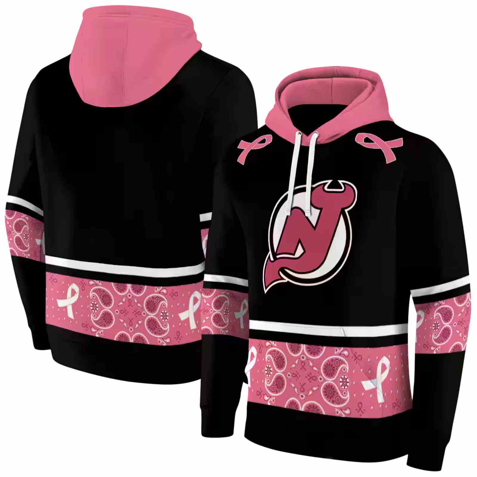 new jersey devils awareness ribbon black pink hoodie fashion forward