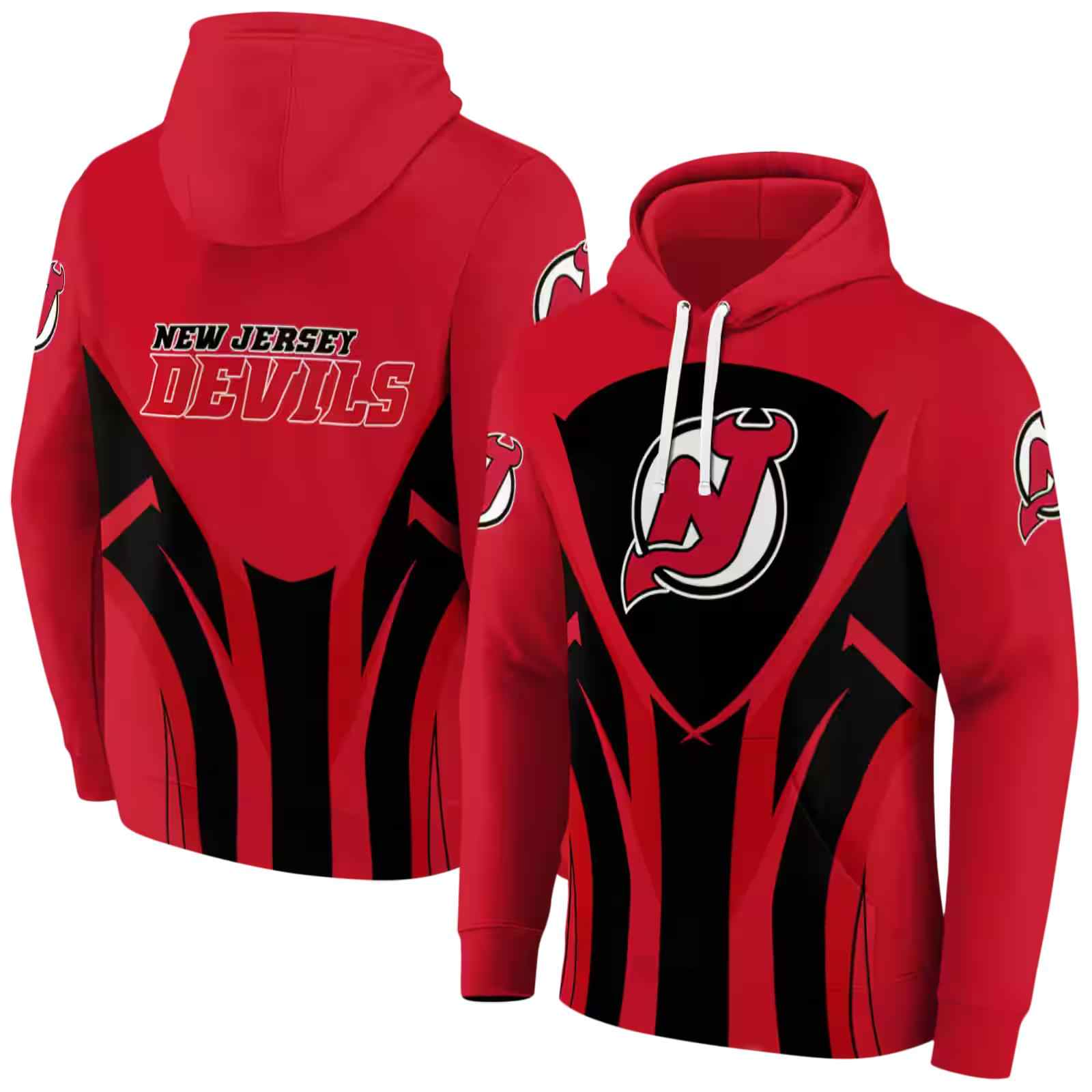 new jersey devils concentric lines red black hoodie fashion forward