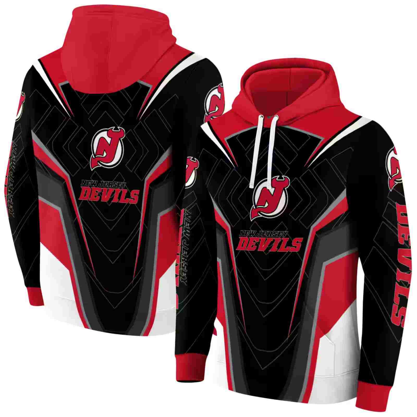 new jersey devils futuristic pattern red black hoodie fashion forward