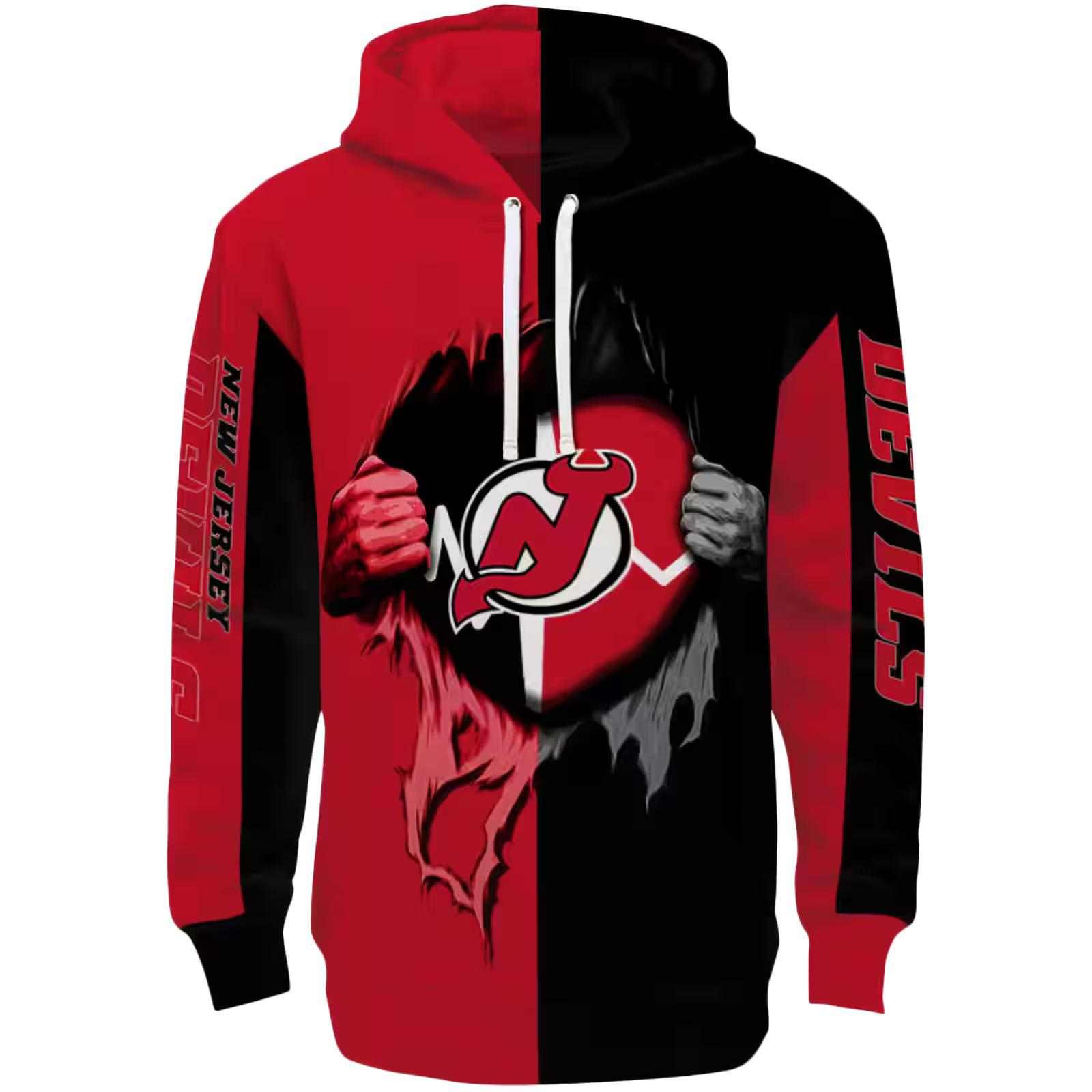 New Jersey Devils Heartbeat Graphic Red Hoodie