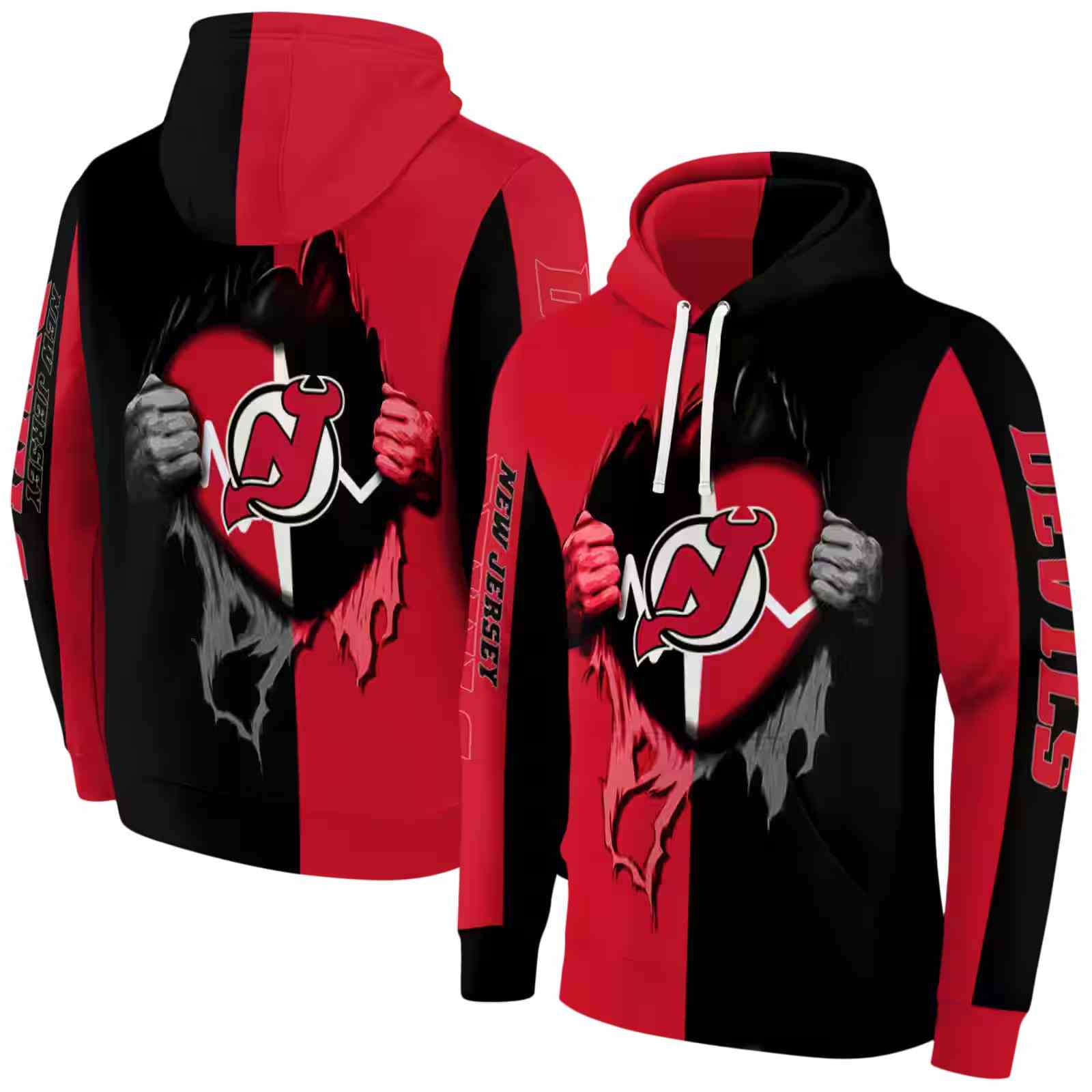 new jersey devils heartbeat graphic red hoodie fashion forward