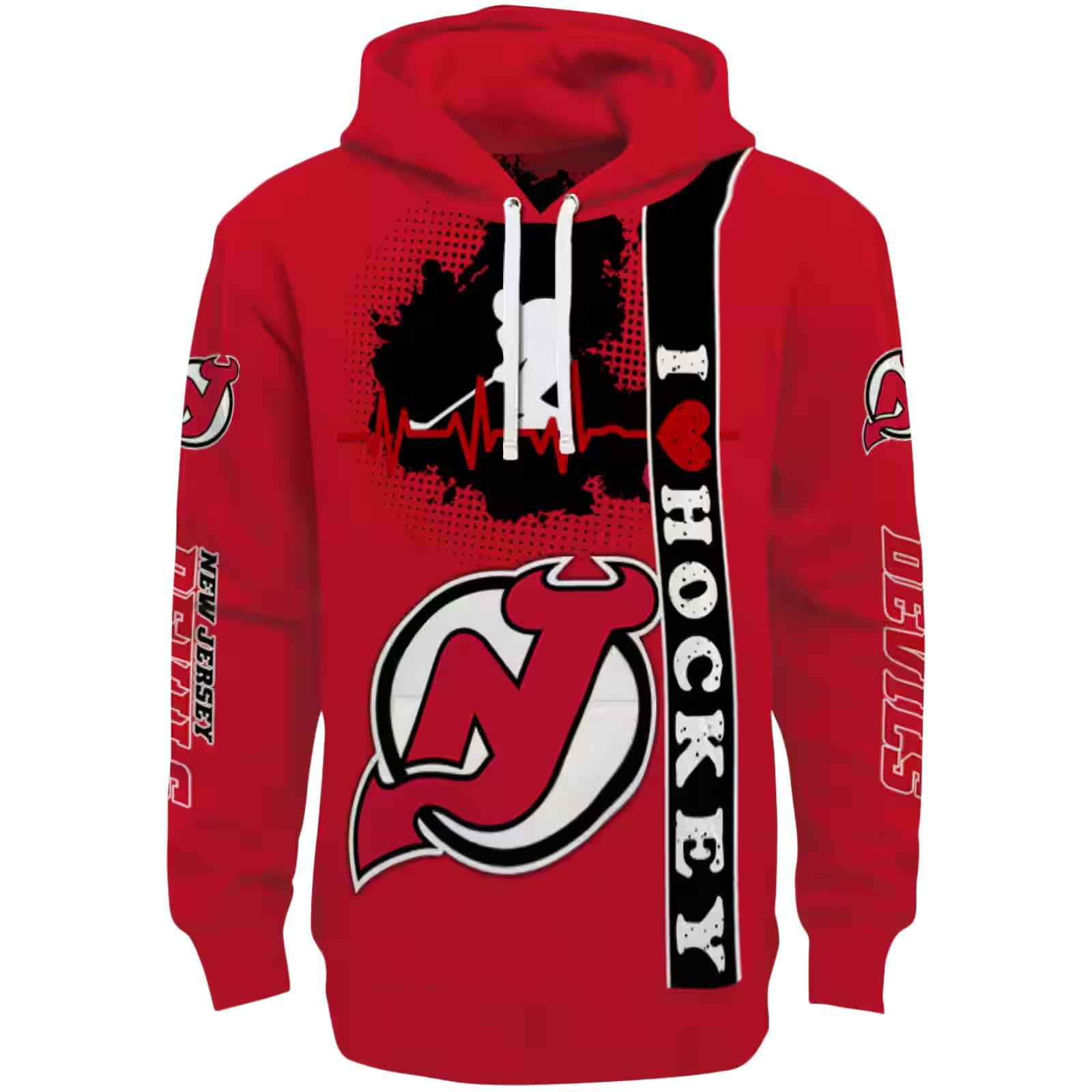 New Jersey Devils Hockey Heartbeat Red Hoodie