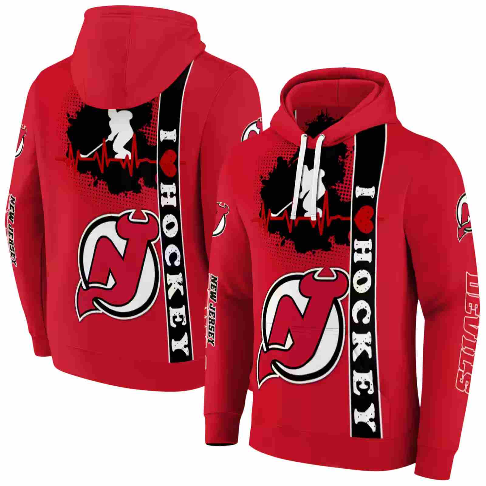 new jersey devils hockey heartbeat red hoodie fashion forward