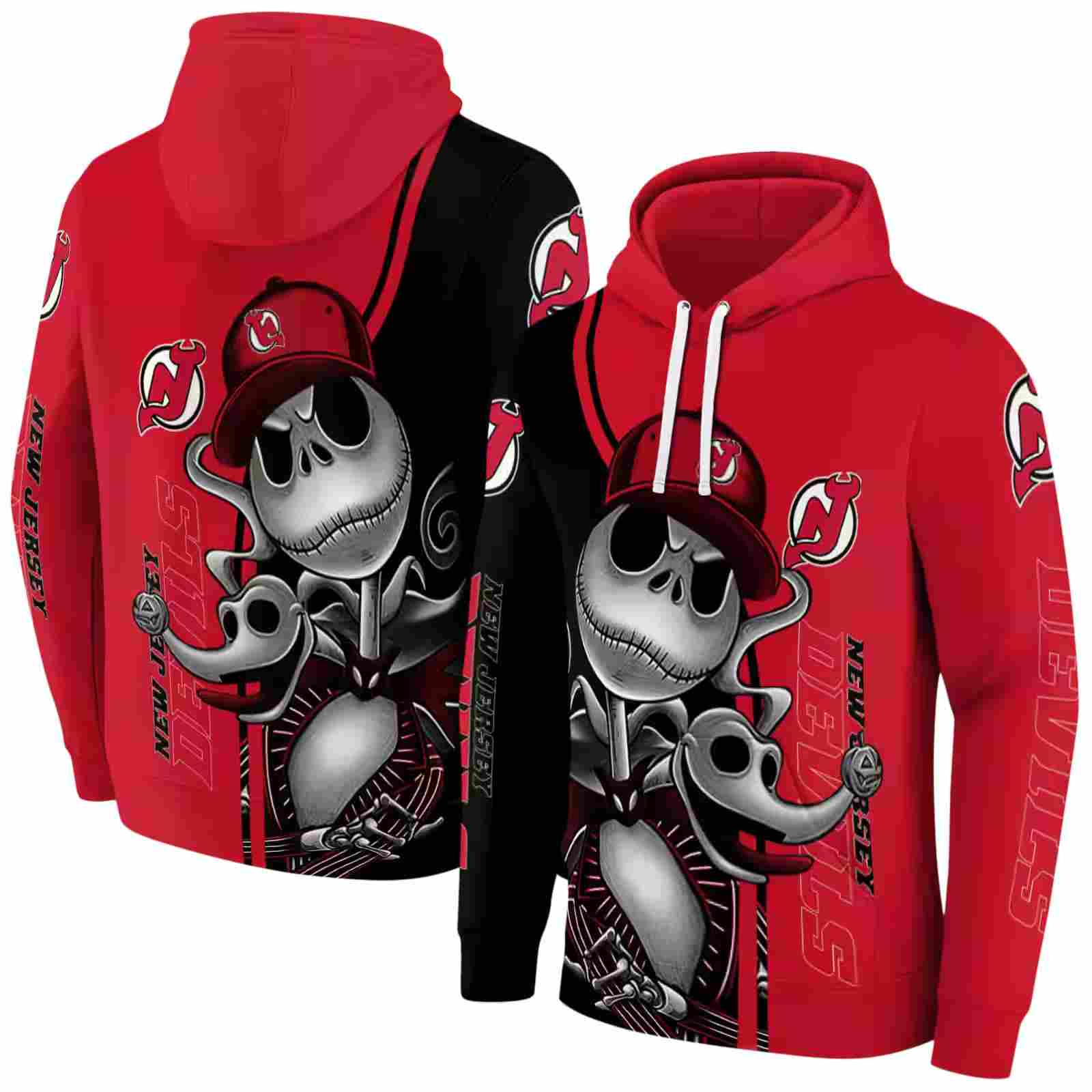 new jersey devils jack skellington red hoodie fashion forward