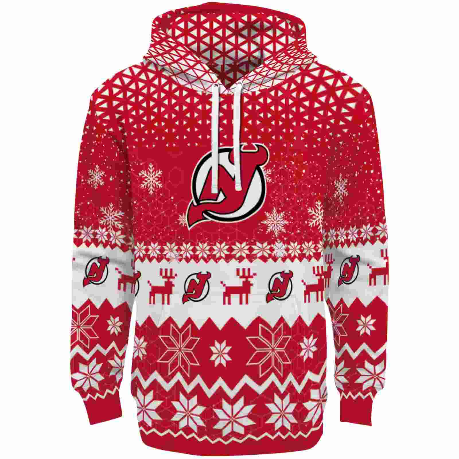 New Jersey Devils Reindeer Motif Red Hoodie