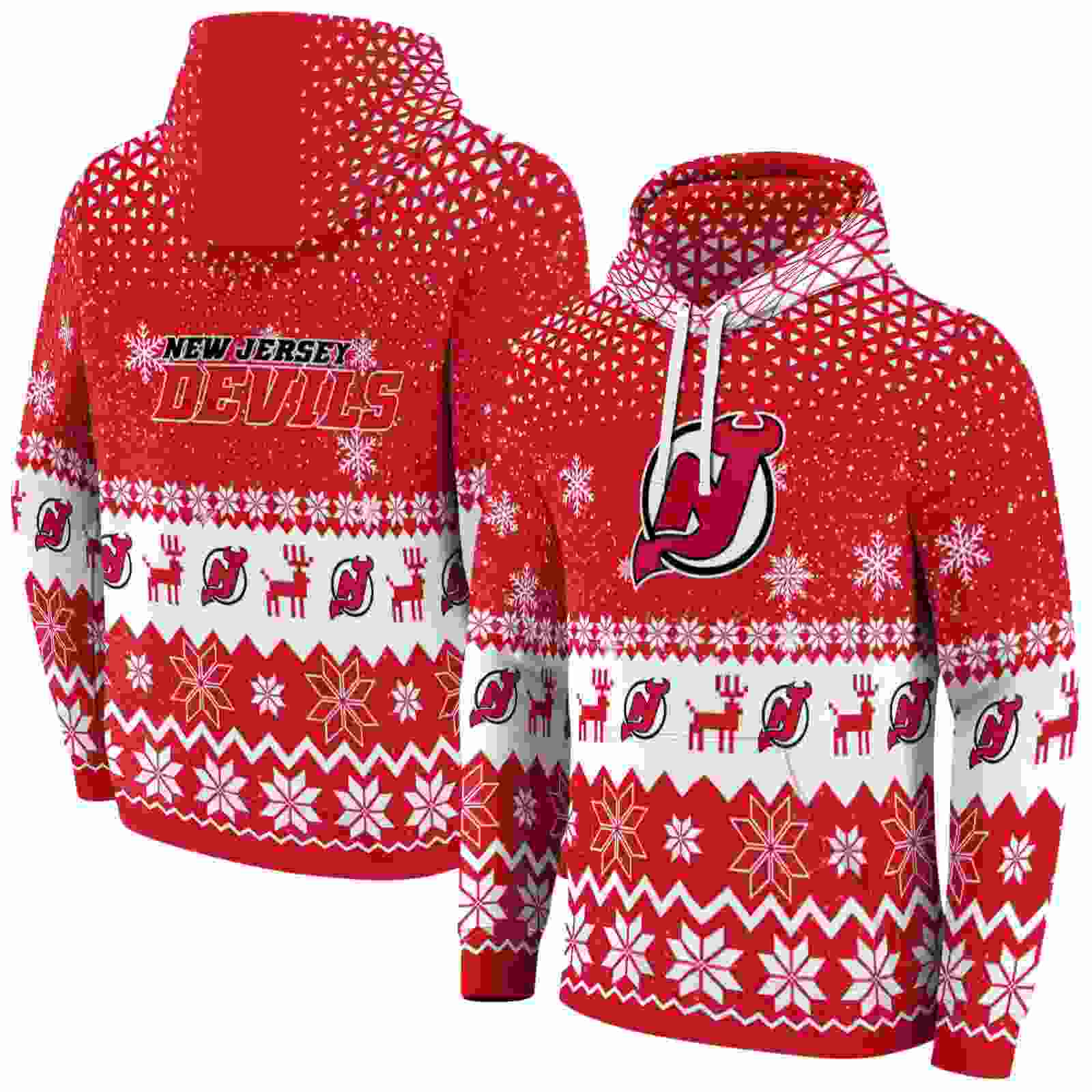 new jersey devils reindeer motif red hoodie fashion forward