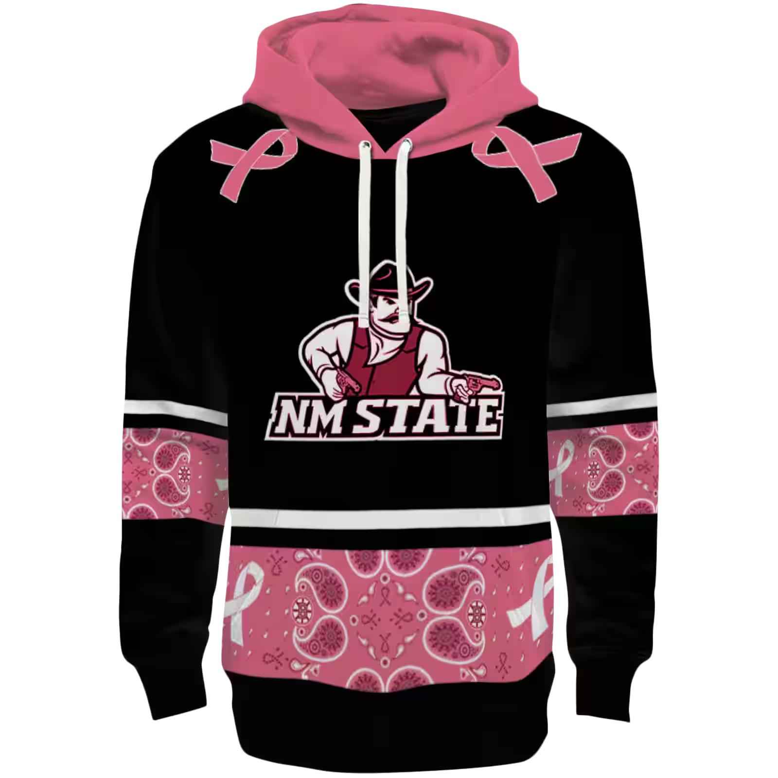New Mexico State Aggies Awareness Ribbon Black Pink Hoodie