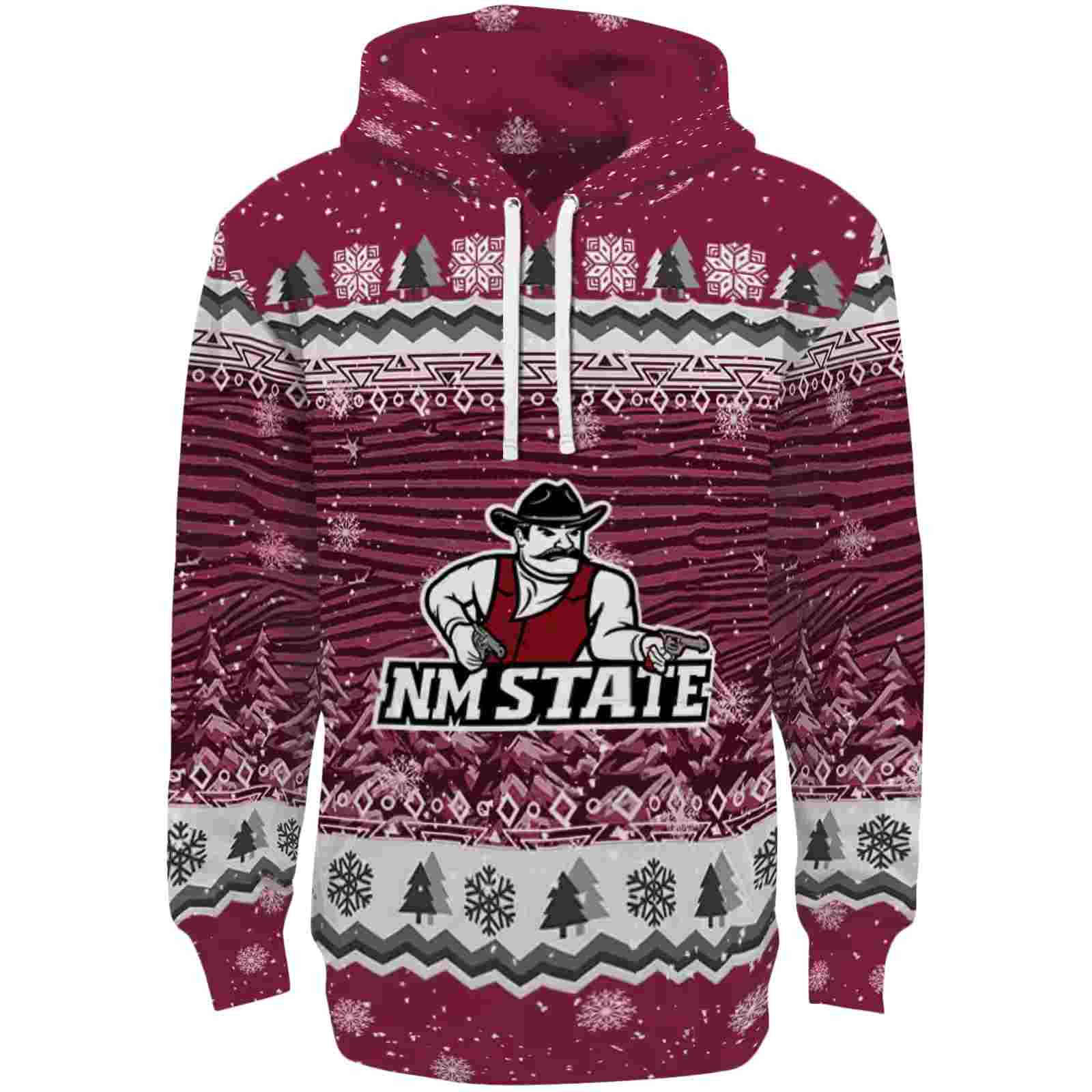 New Mexico State Aggies Christmas Trees Crimson Hoodie