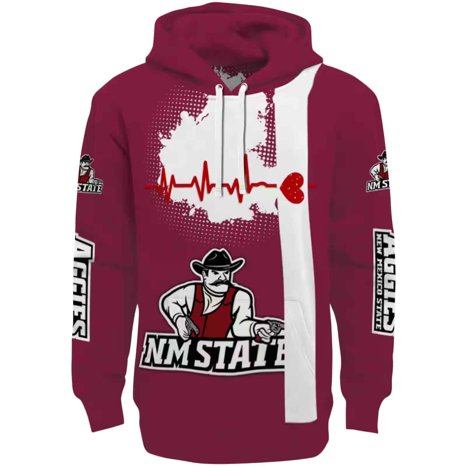 New Mexico State Aggies Football Heartbeat Crimson Hoodie