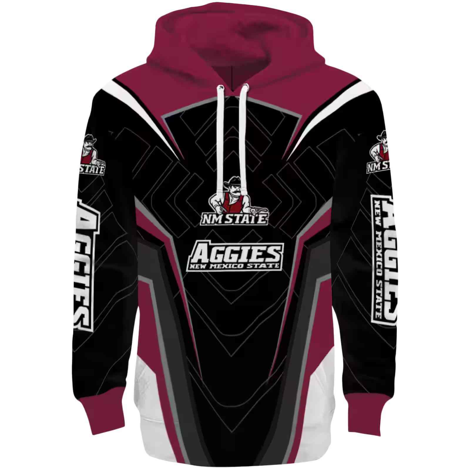 New Mexico State Aggies Futuristic Pattern Crimson Black Hoodie